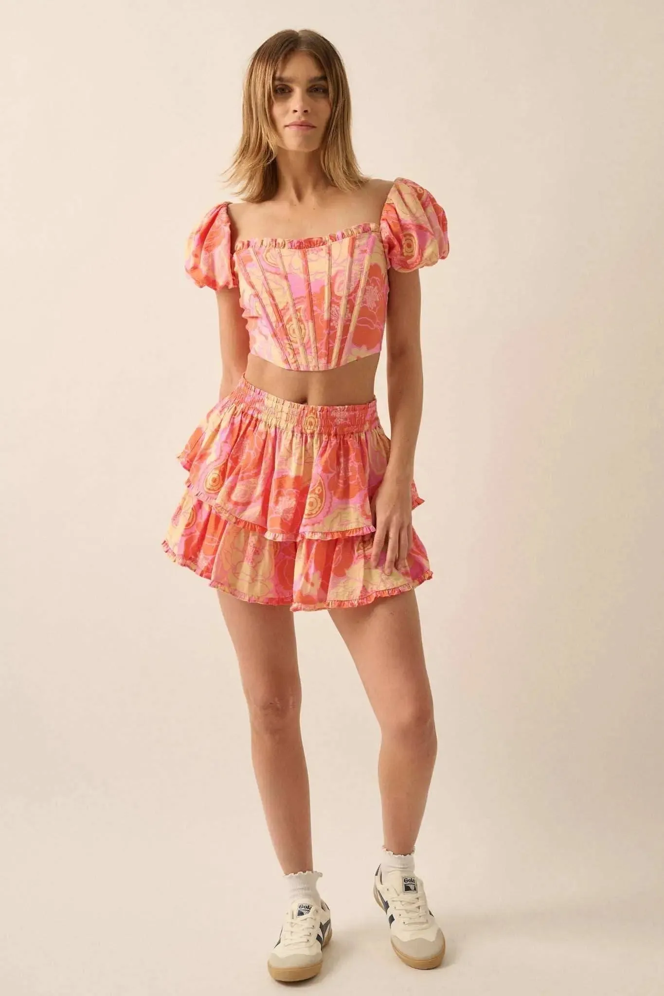 Sweet Sorbet Floral Paisley Puff-Sleeve Corset Top sold by Promesa product image thumbnail 5
