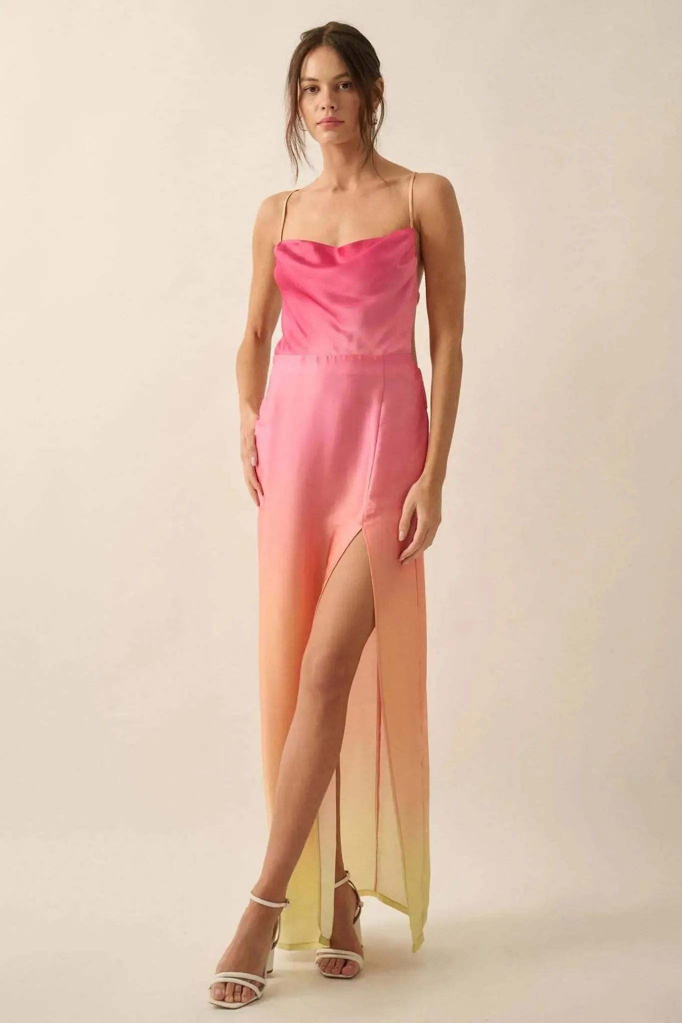Throwing Shade Ombre Satin Open-Back Maxi Dress sold by Promesa product image thumbnail 5