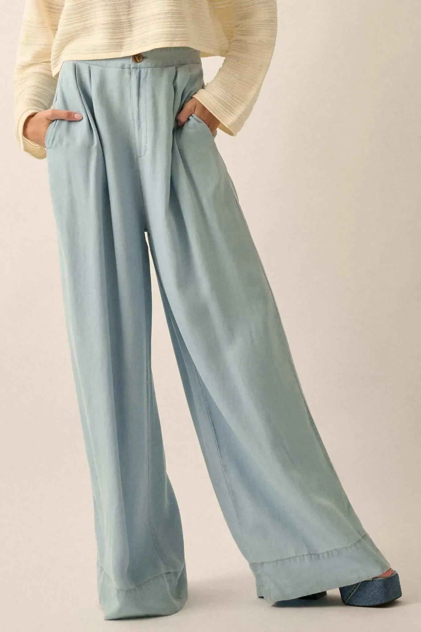 Out of the Blue Pleated Denim Wide-Leg Pants sold by Promesa product image thumbnail 4