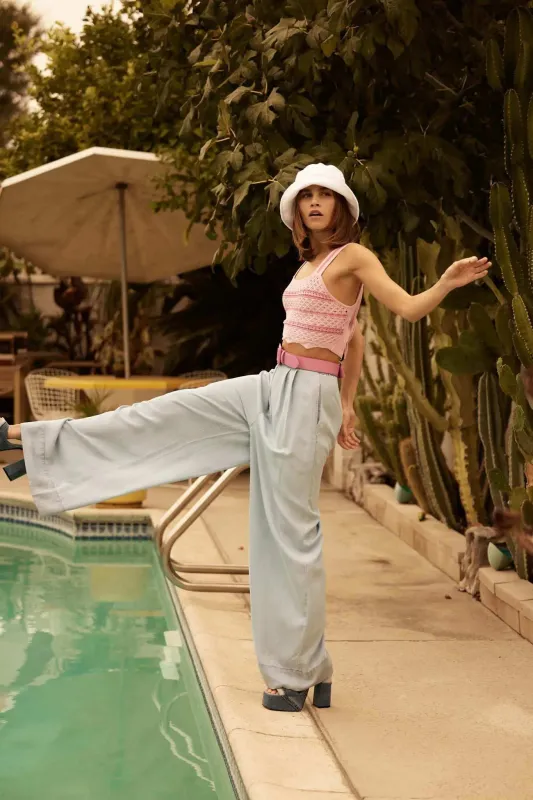 Out of the Blue Pleated Denim Wide-Leg Pants sold by Promesa