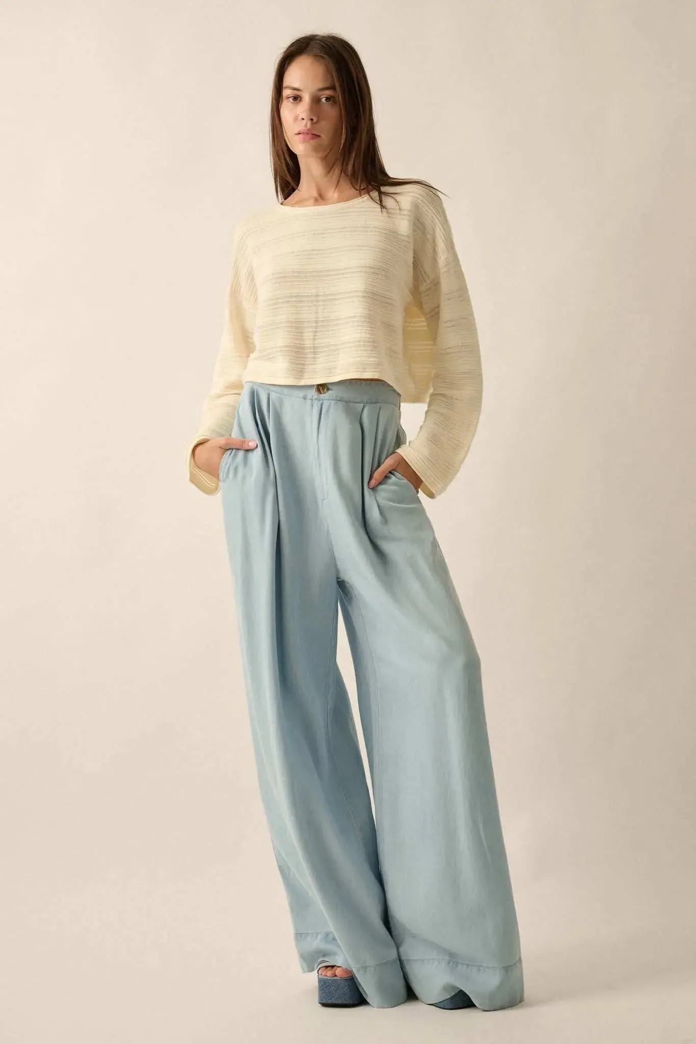 Out of the Blue Pleated Denim Wide-Leg Pants sold by Promesa product image thumbnail 3
