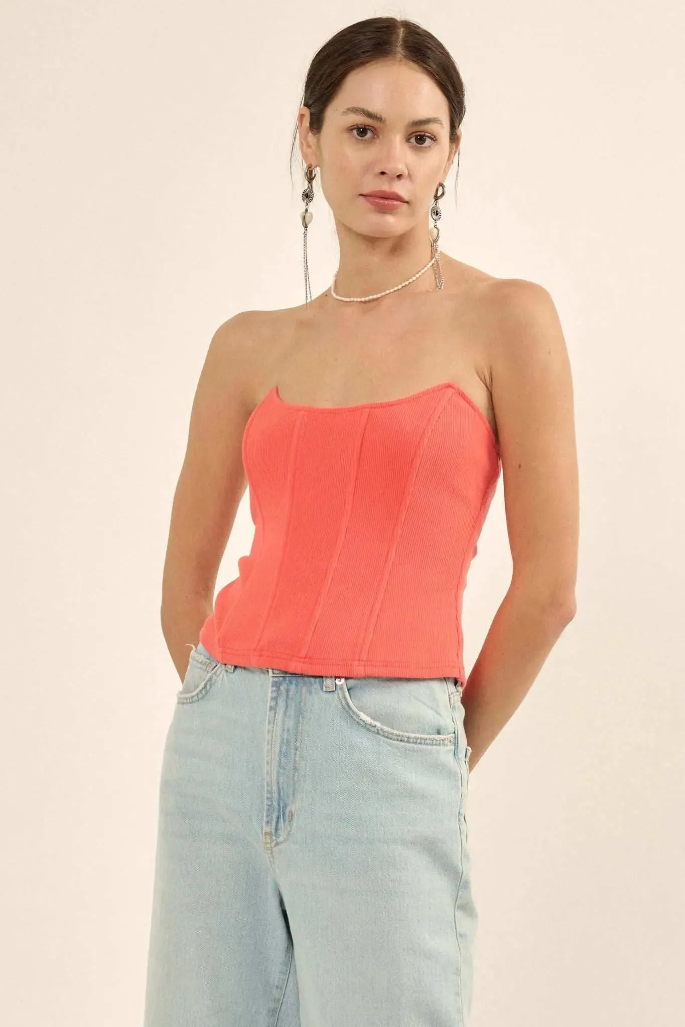 Form Factor Strapless Rib-Knit Corset Top sold by Promesa product image thumbnail 3