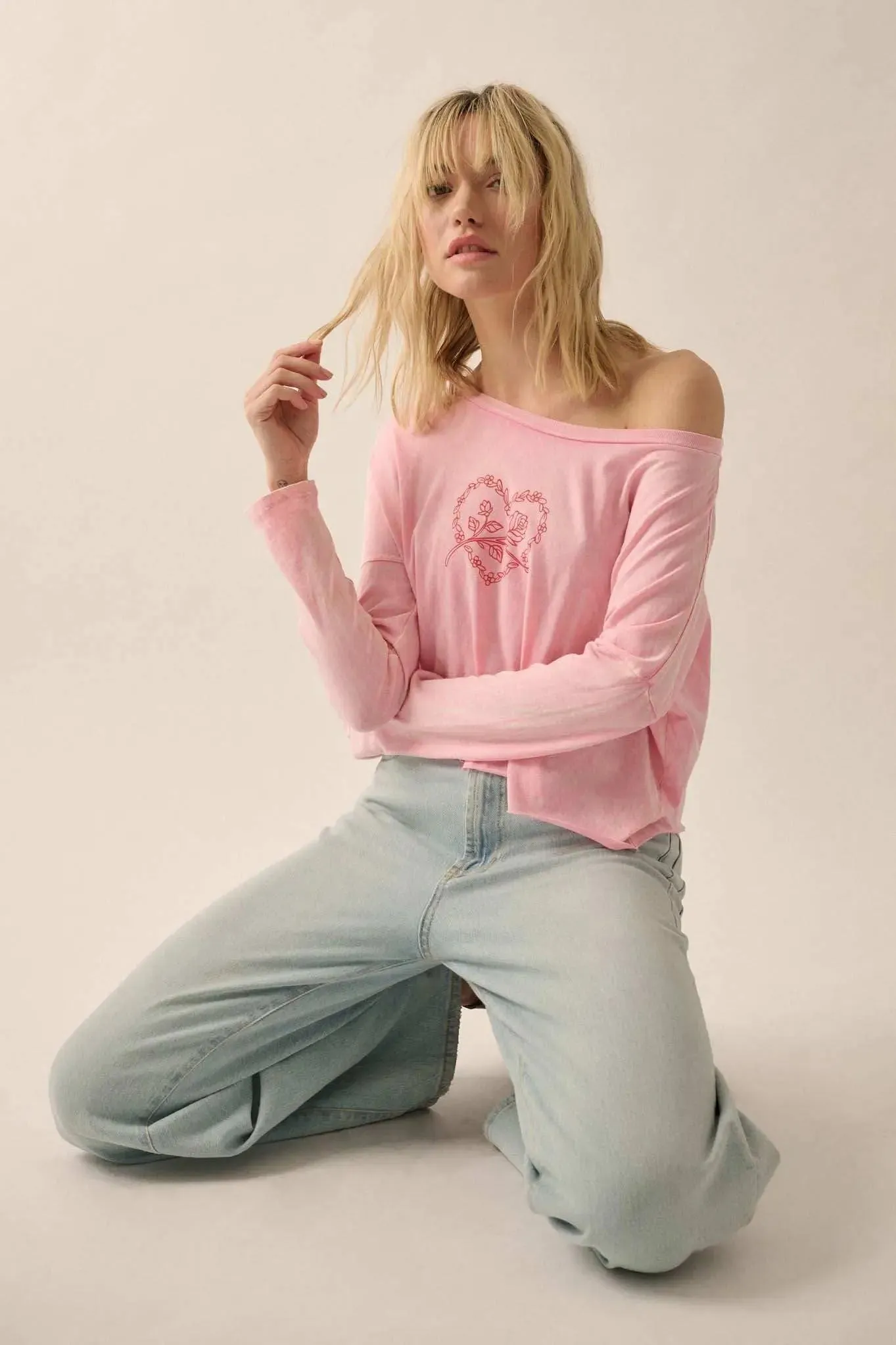 Romantic Roses Cropped Long-Sleeve Graphic Tee sold by Promesa