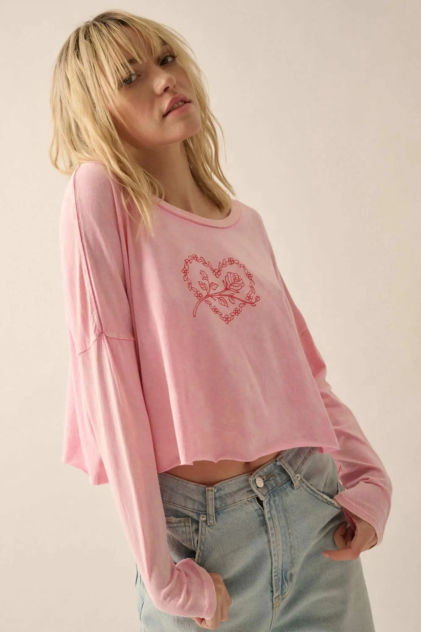 Romantic Roses Cropped Long-Sleeve Graphic Tee sold by Promesa product image thumbnail 5