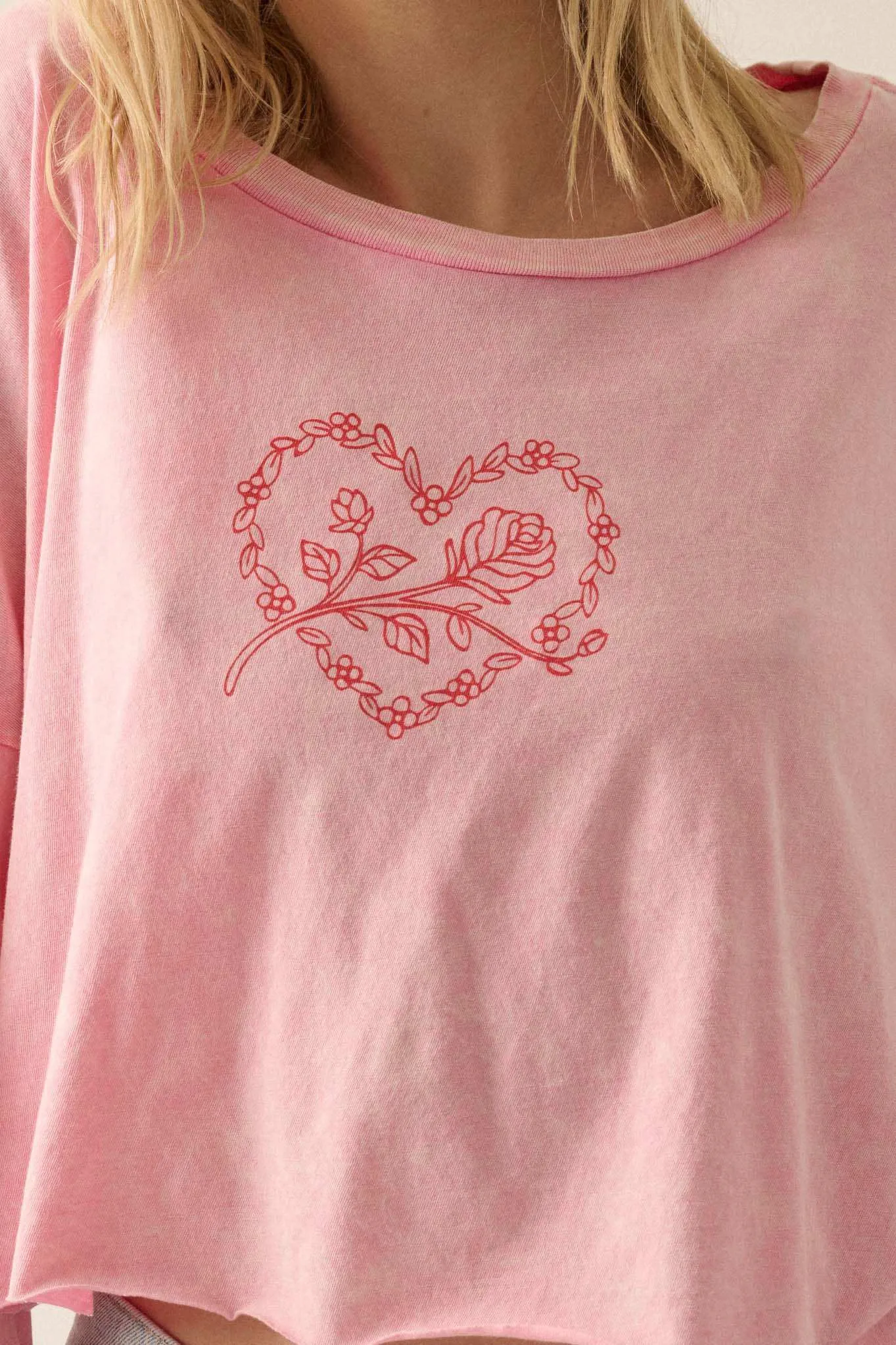 Romantic Roses Cropped Long-Sleeve Graphic Tee sold by Promesa product image thumbnail 2