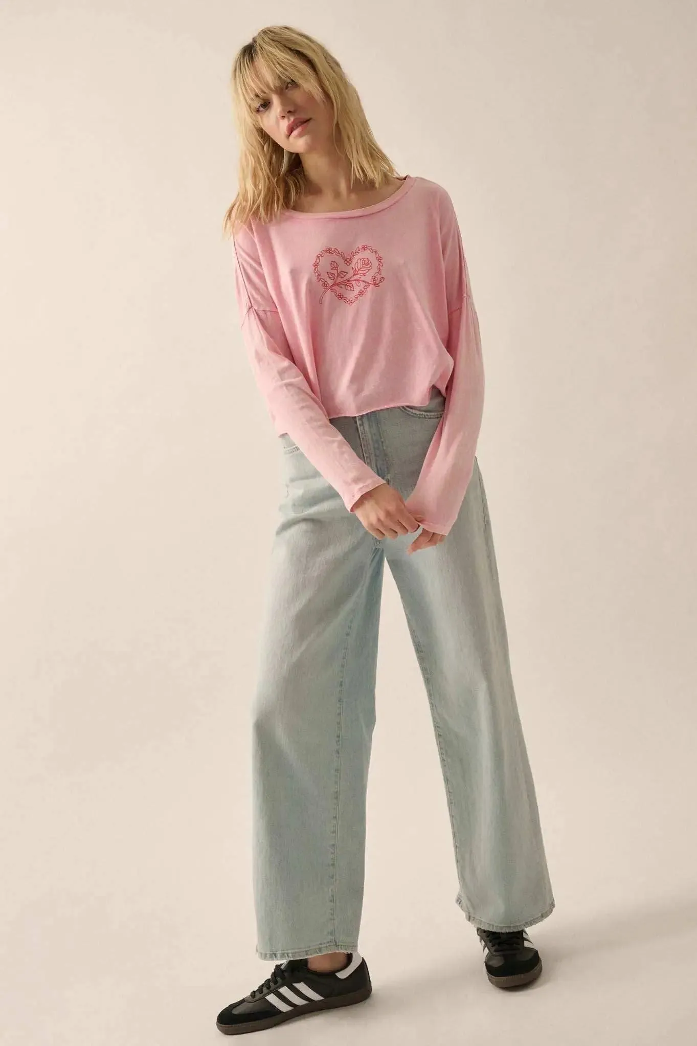 Romantic Roses Cropped Long-Sleeve Graphic Tee sold by Promesa product image thumbnail 4