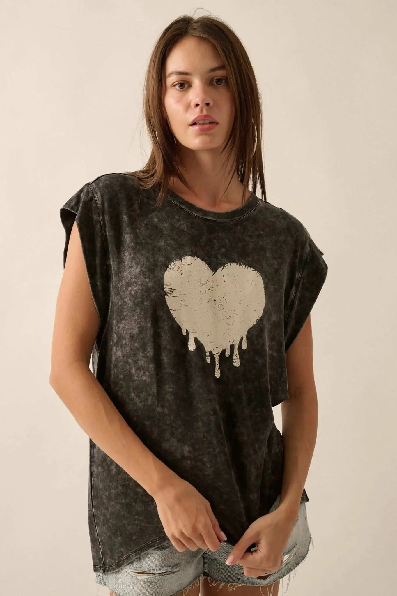 Melting Heart Vintage-Wash Cap-Sleeve Graphic Tee sold by Promesa product image thumbnail 3