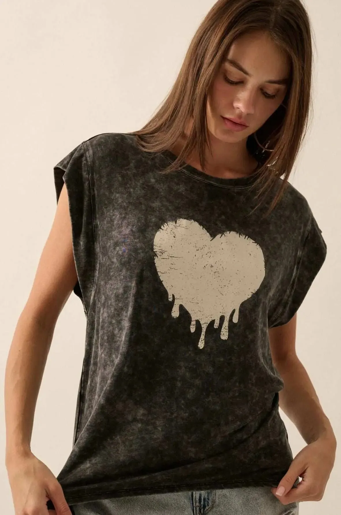 Melting Heart Vintage-Wash Cap-Sleeve Graphic Tee sold by Promesa product image thumbnail 4
