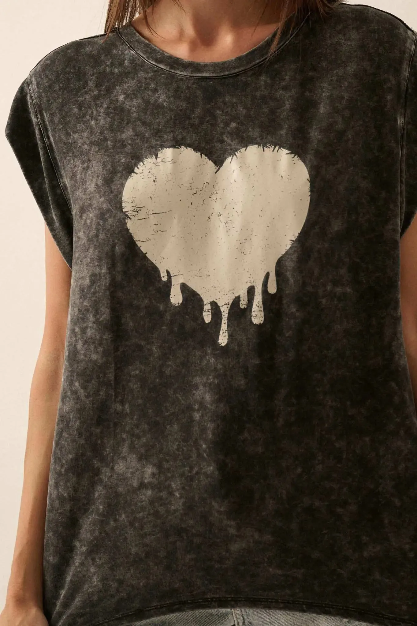 Melting Heart Vintage-Wash Cap-Sleeve Graphic Tee sold by Promesa product image thumbnail 2