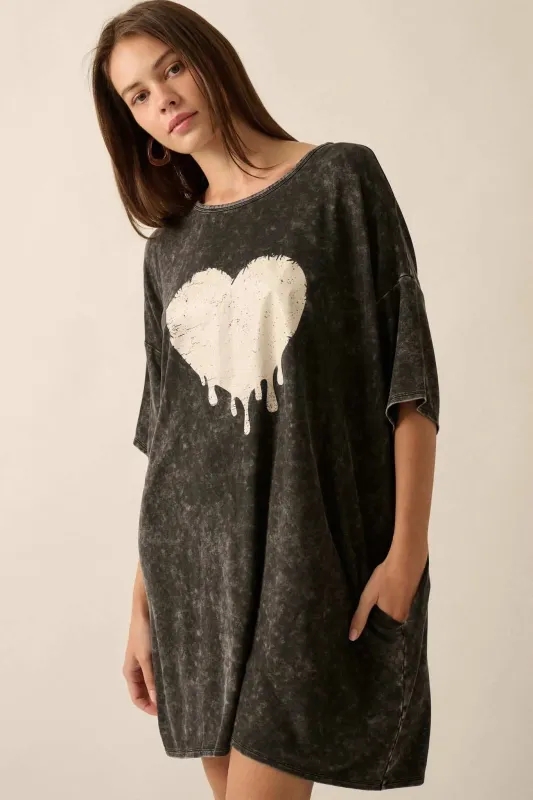 Melting Heart Vintage-Wash Graphic T-Shirt Dress sold by Promesa