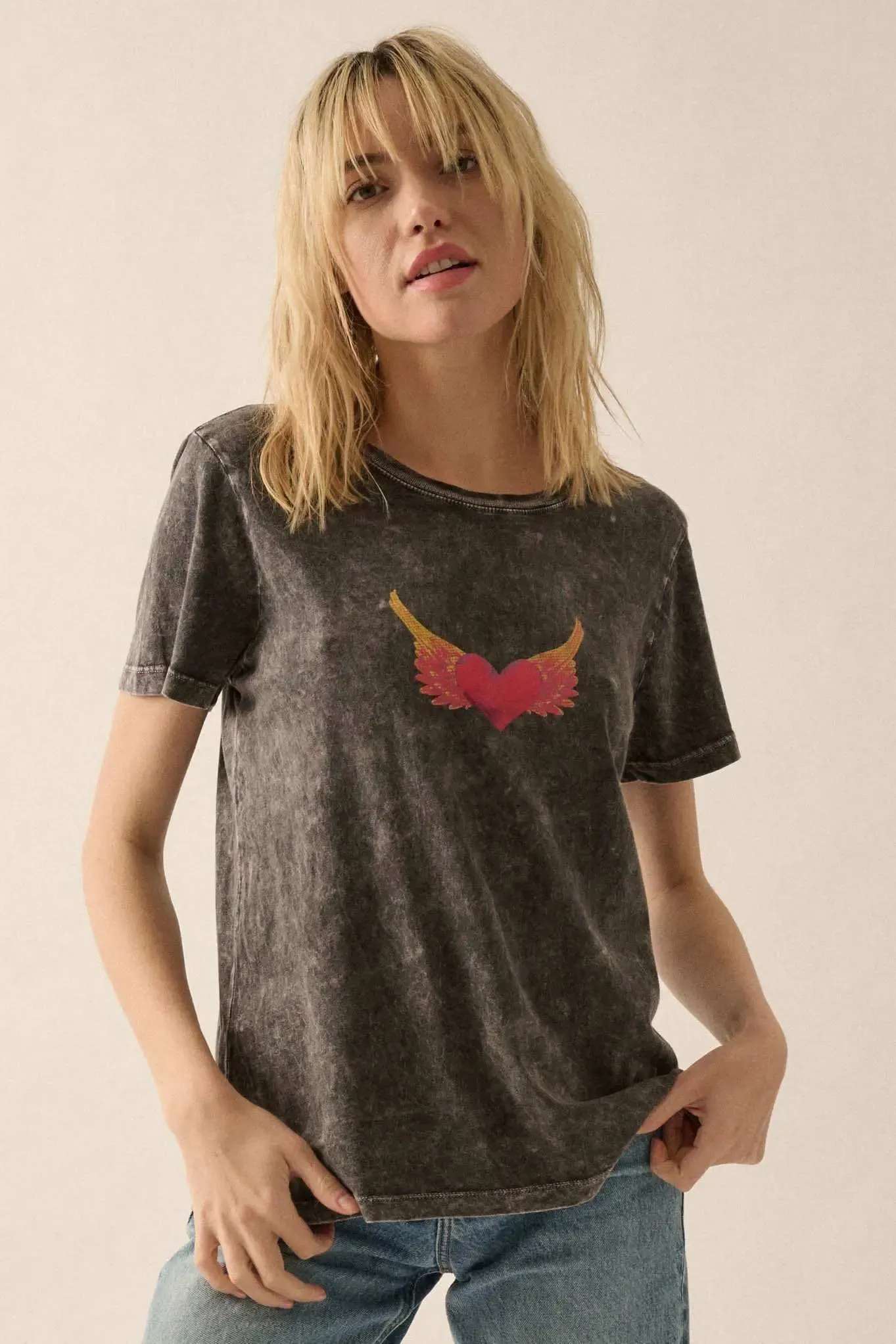 Wings of Love Vintage-Wash Graphic Tee sold by Promesa product image thumbnail 4