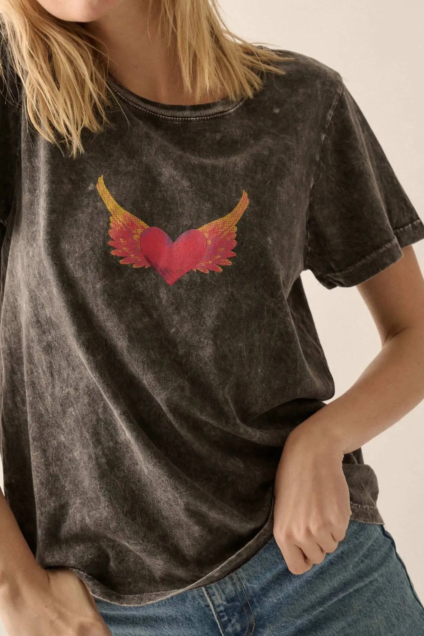 Wings of Love Vintage-Wash Graphic Tee sold by Promesa product image thumbnail 2