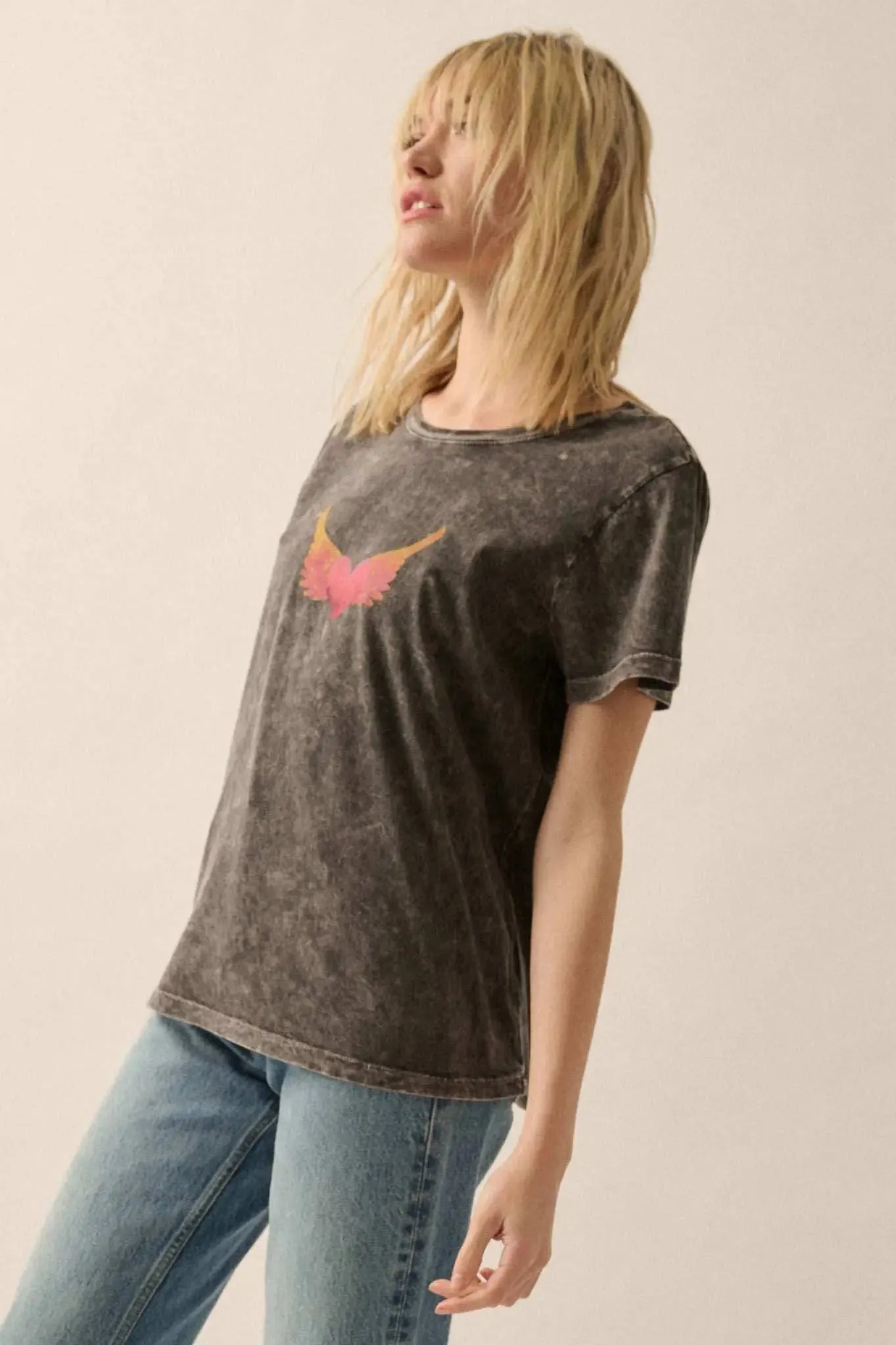 Wings of Love Vintage-Wash Graphic Tee sold by Promesa product image thumbnail 5