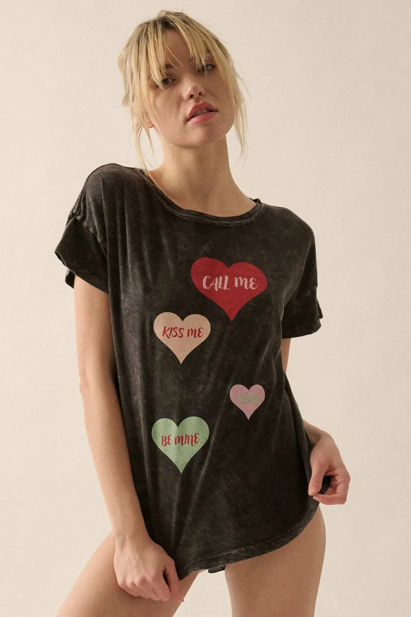 Valentine Hearts Vintage-Wash Graphic Tee sold by Promesa