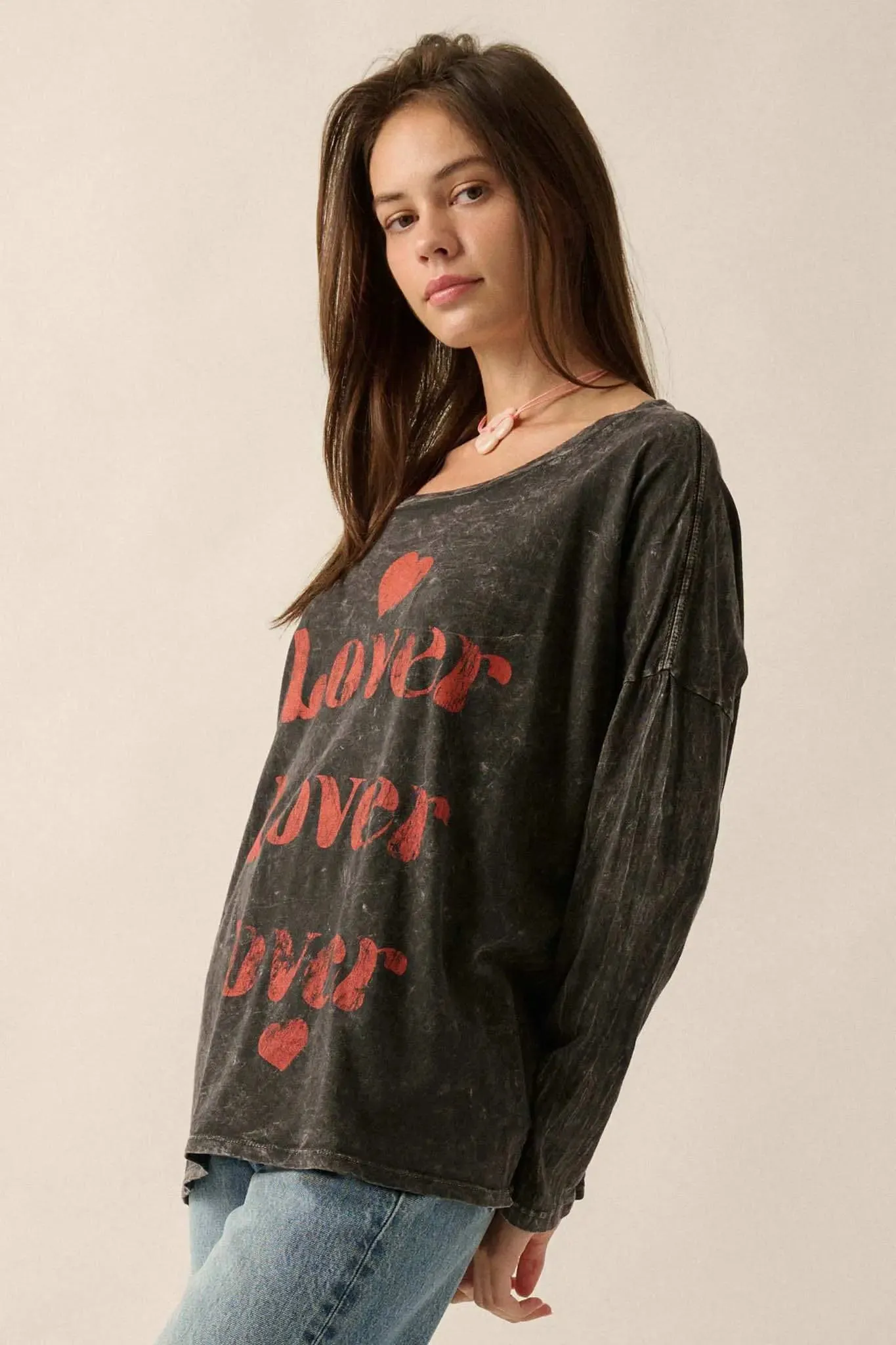 Lover Vintage-Print Long-Sleeve Graphic Tee sold by Promesa product image thumbnail 5