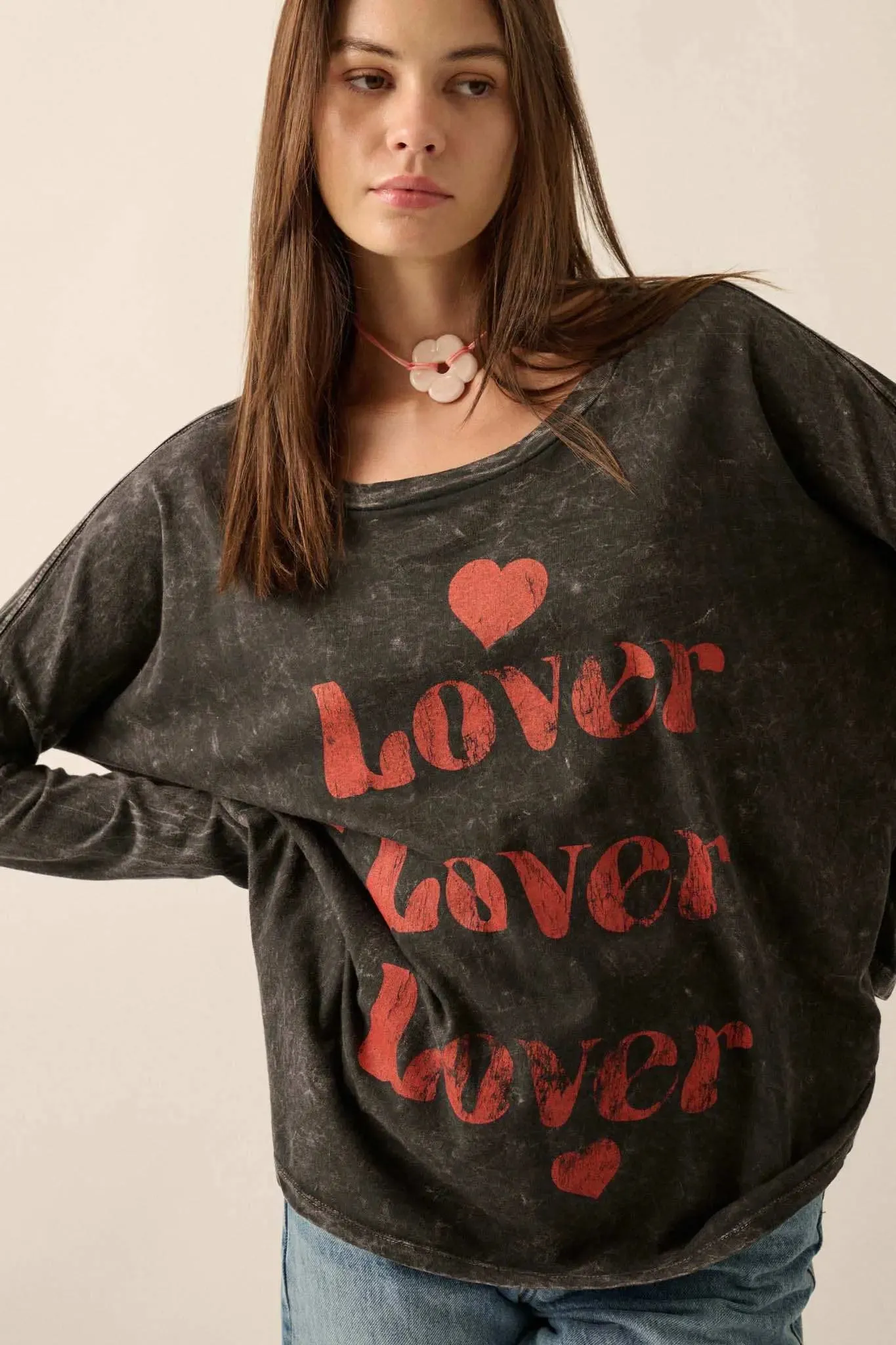 Lover Vintage-Print Long-Sleeve Graphic Tee sold by Promesa