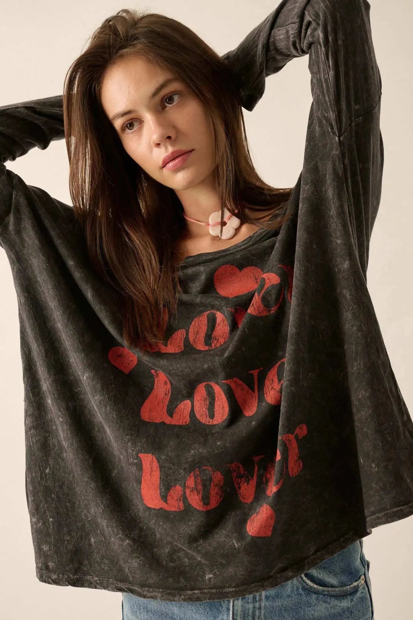 Lover Vintage-Print Long-Sleeve Graphic Tee sold by Promesa product image thumbnail 4