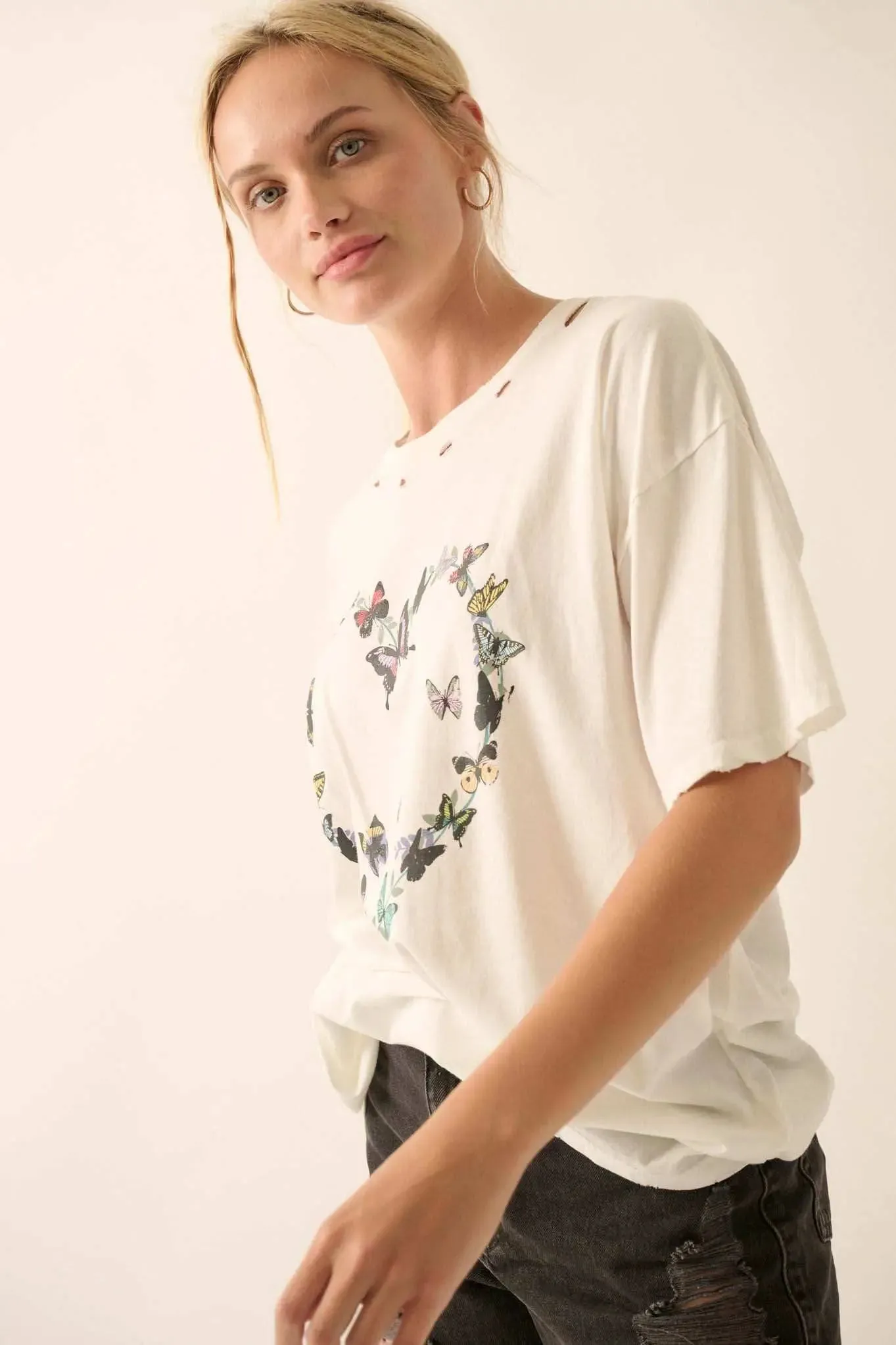 Butterfly Lover Distressed Oversized Graphic Tee sold by Promesa product image thumbnail 5