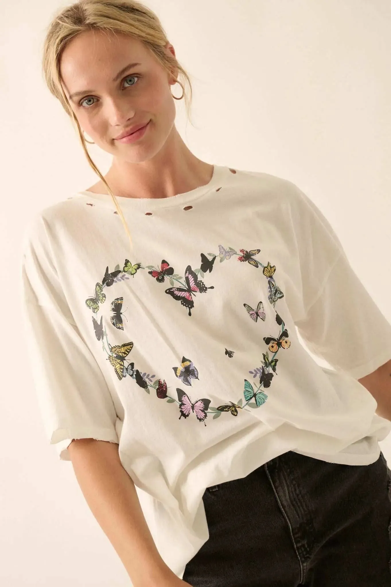 Butterfly Lover Distressed Oversized Graphic Tee sold by Promesa product image thumbnail 4