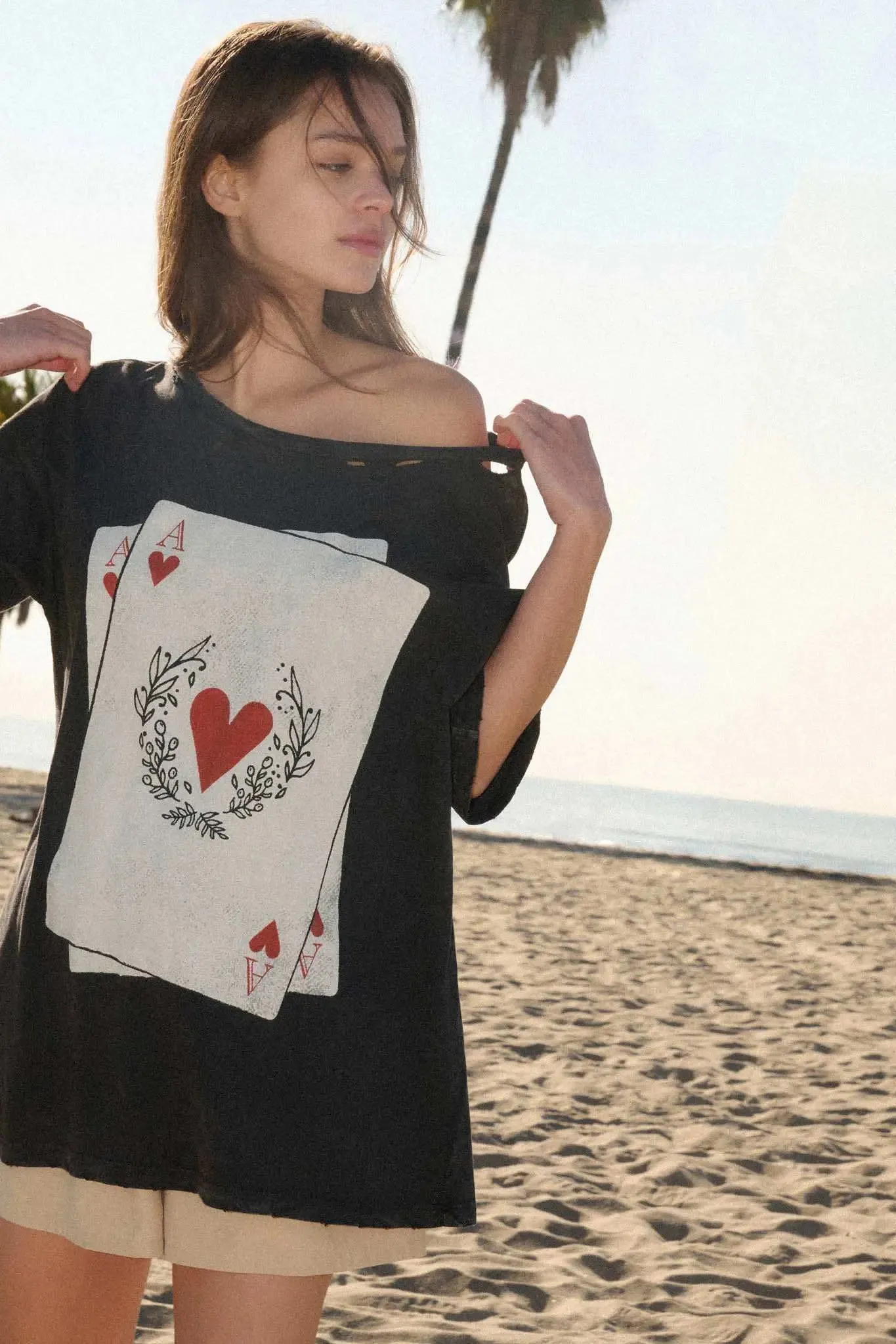 Ace of Hearts Vintage-Wash Distressed Graphic Tee sold by Promesa