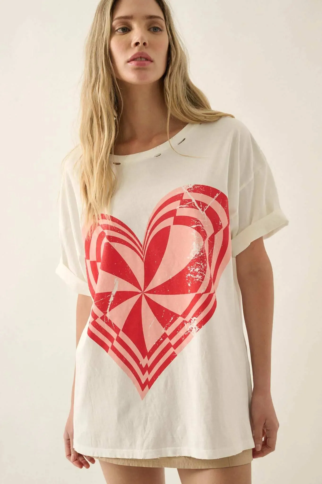 Crazy Love Op-Art Heart Distressed Graphic Tee sold by Promesa product image thumbnail 5