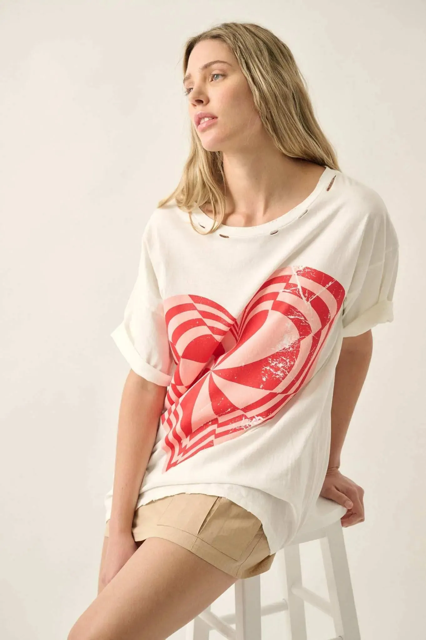Crazy Love Op-Art Heart Distressed Graphic Tee sold by Promesa