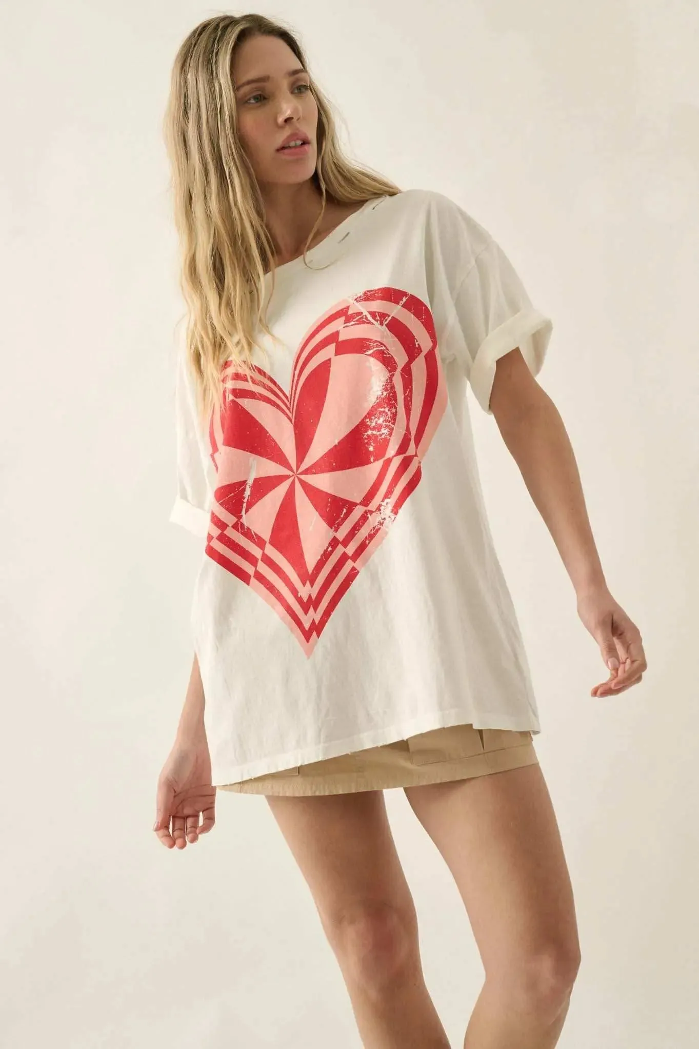 Crazy Love Op-Art Heart Distressed Graphic Tee sold by Promesa product image thumbnail 3