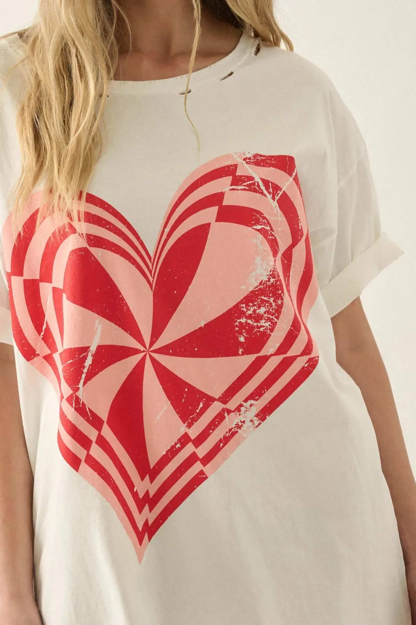 Crazy Love Op-Art Heart Distressed Graphic Tee sold by Promesa product image thumbnail 2