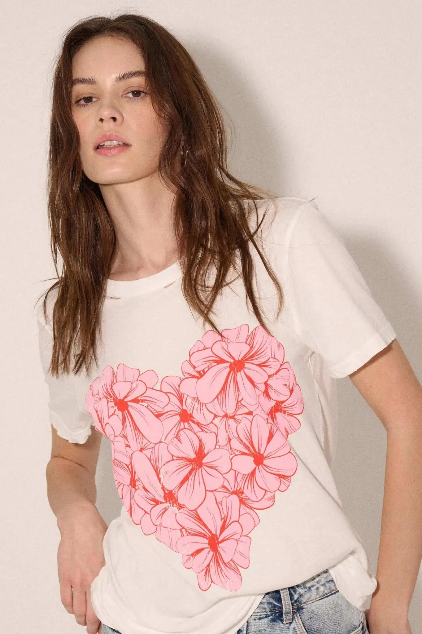 Love in Bloom Flower Heart Distressed Graphic Tee sold by Promesa product image thumbnail 3