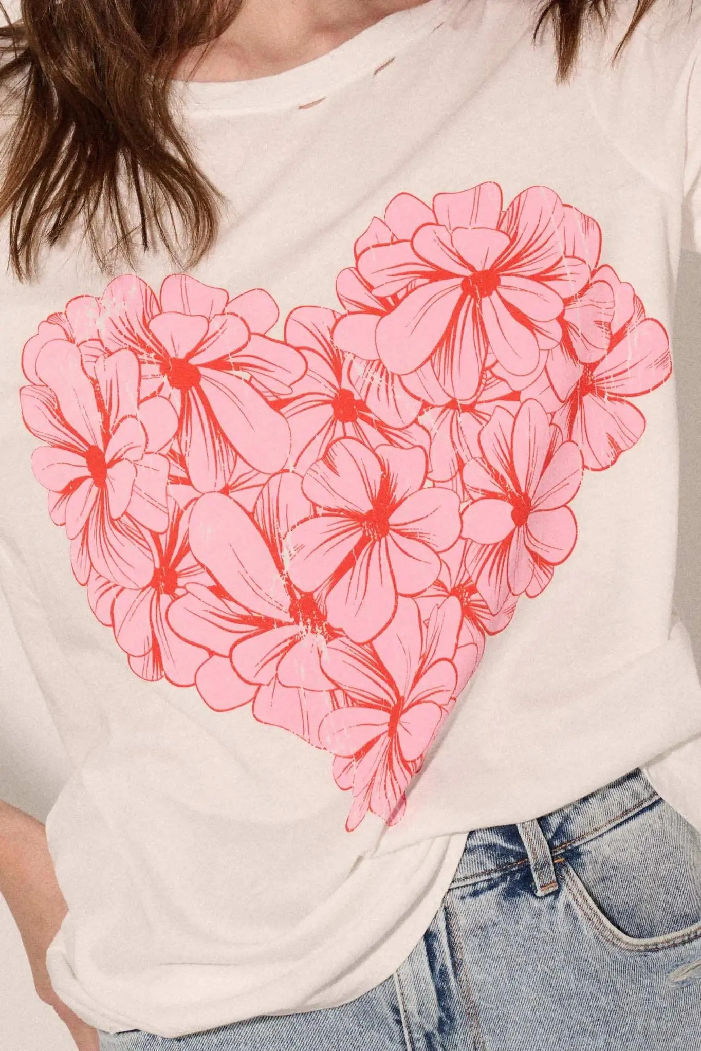 Love in Bloom Flower Heart Distressed Graphic Tee sold by Promesa product image thumbnail 2