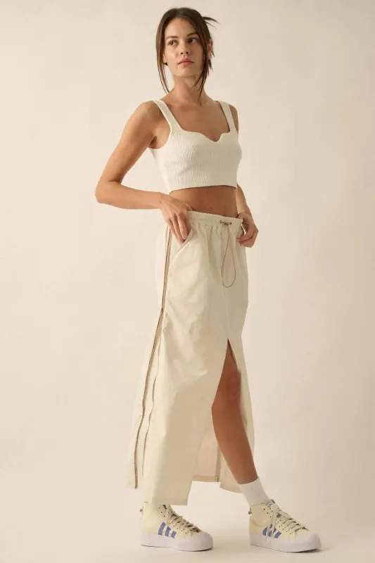Zip Code Side-Zip Piping-Trim Drawstring Skirt sold by Promesa