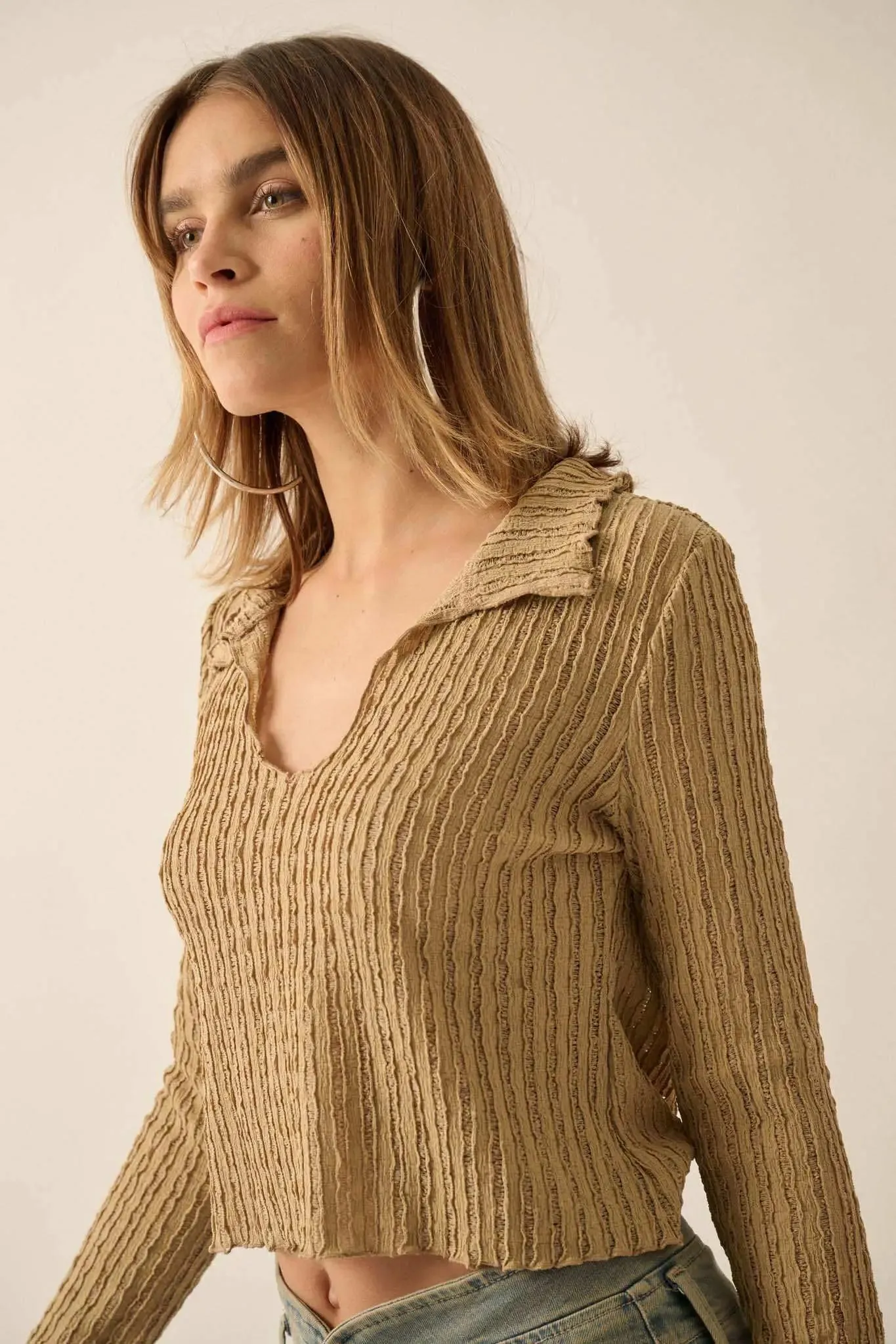 Making Waves Striped Lace Collared V-neck Top sold by Promesa product image thumbnail 4