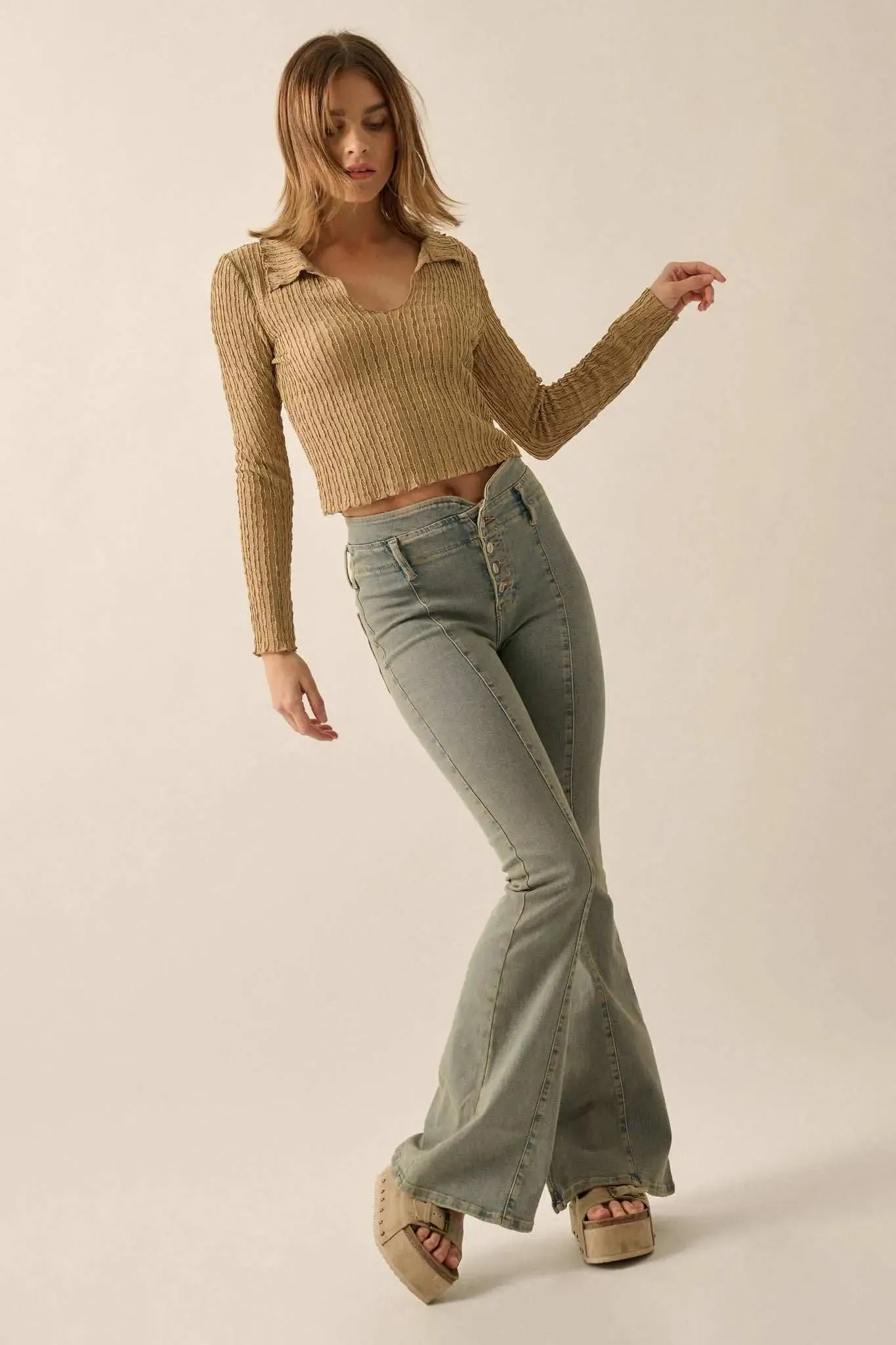 Making Waves Striped Lace Collared V-neck Top sold by Promesa product image thumbnail 3