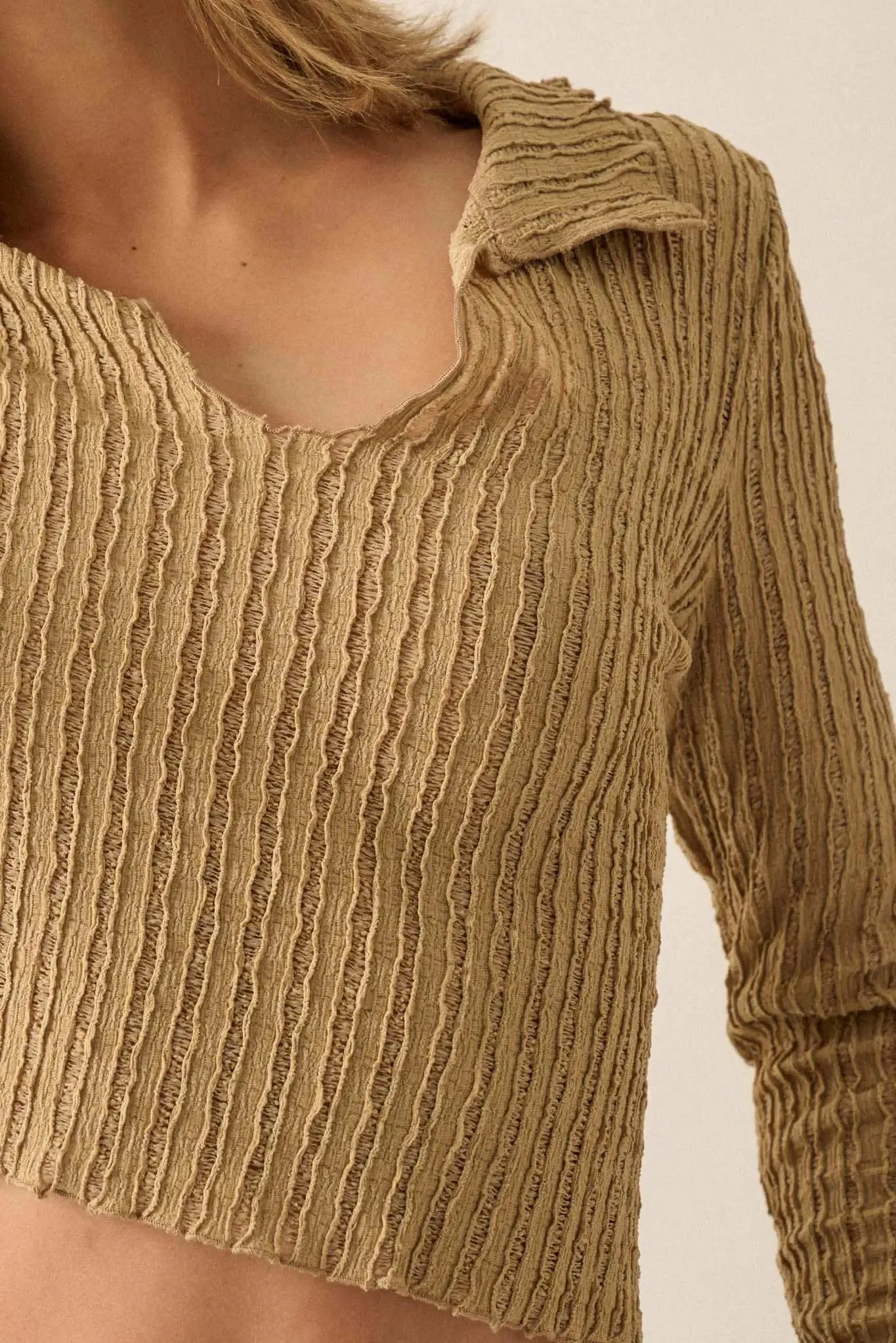 Making Waves Striped Lace Collared V-neck Top sold by Promesa product image thumbnail 2