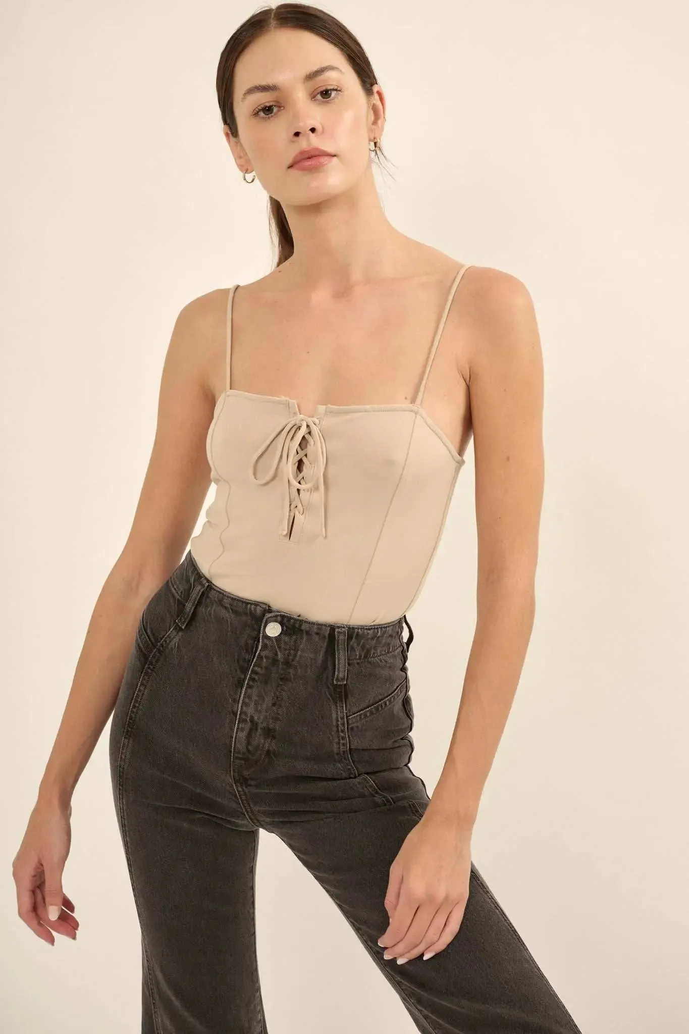 Lifted Fit Lace-Up Cami Bodysuit sold by Promesa