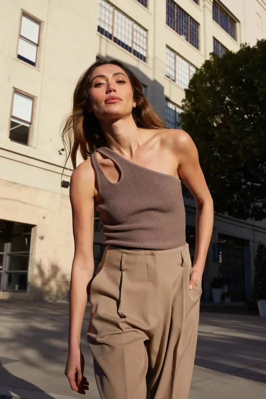 Shaper Fit Asymmetrical Cropped Cutout Tank Top sold by Promesa