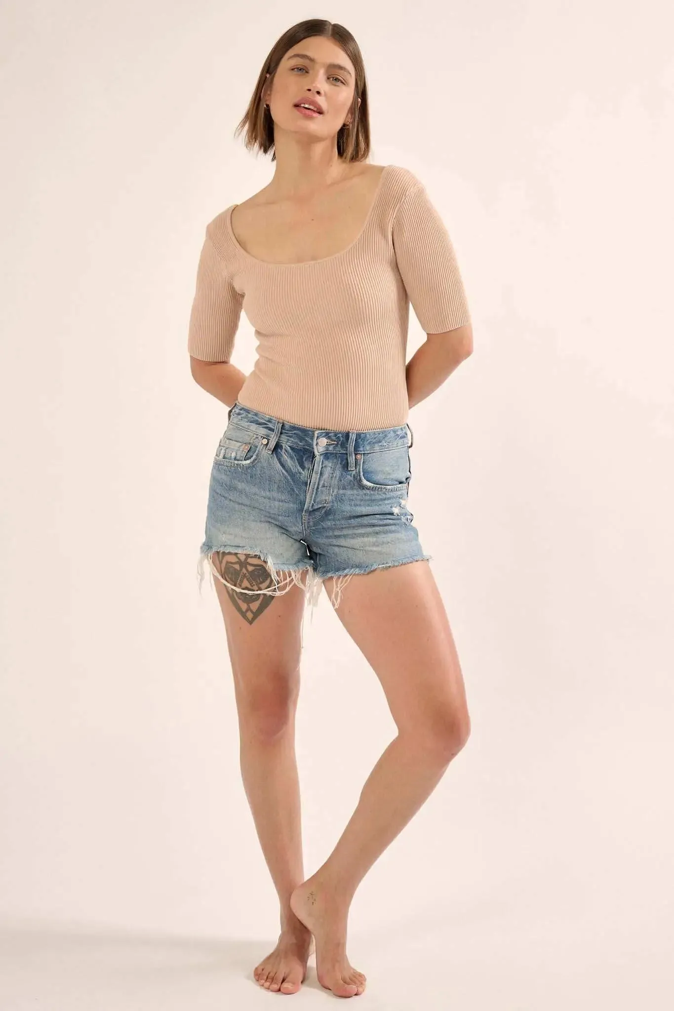 Shaper Fit Scoopneck Rib-Knit Short-Sleeve Bodysuit sold by Promesa product image thumbnail 5