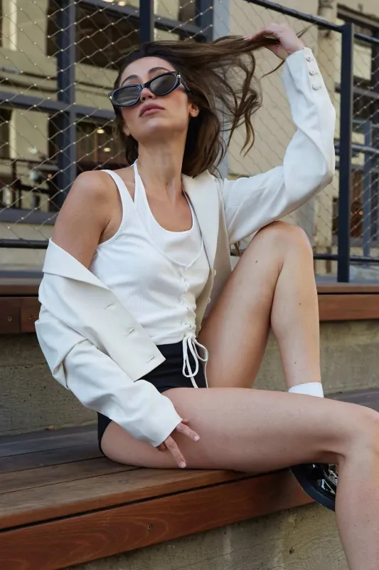 Promise the Label Rib-Knit Layered Lace-Up Tank Top sold by Promesa