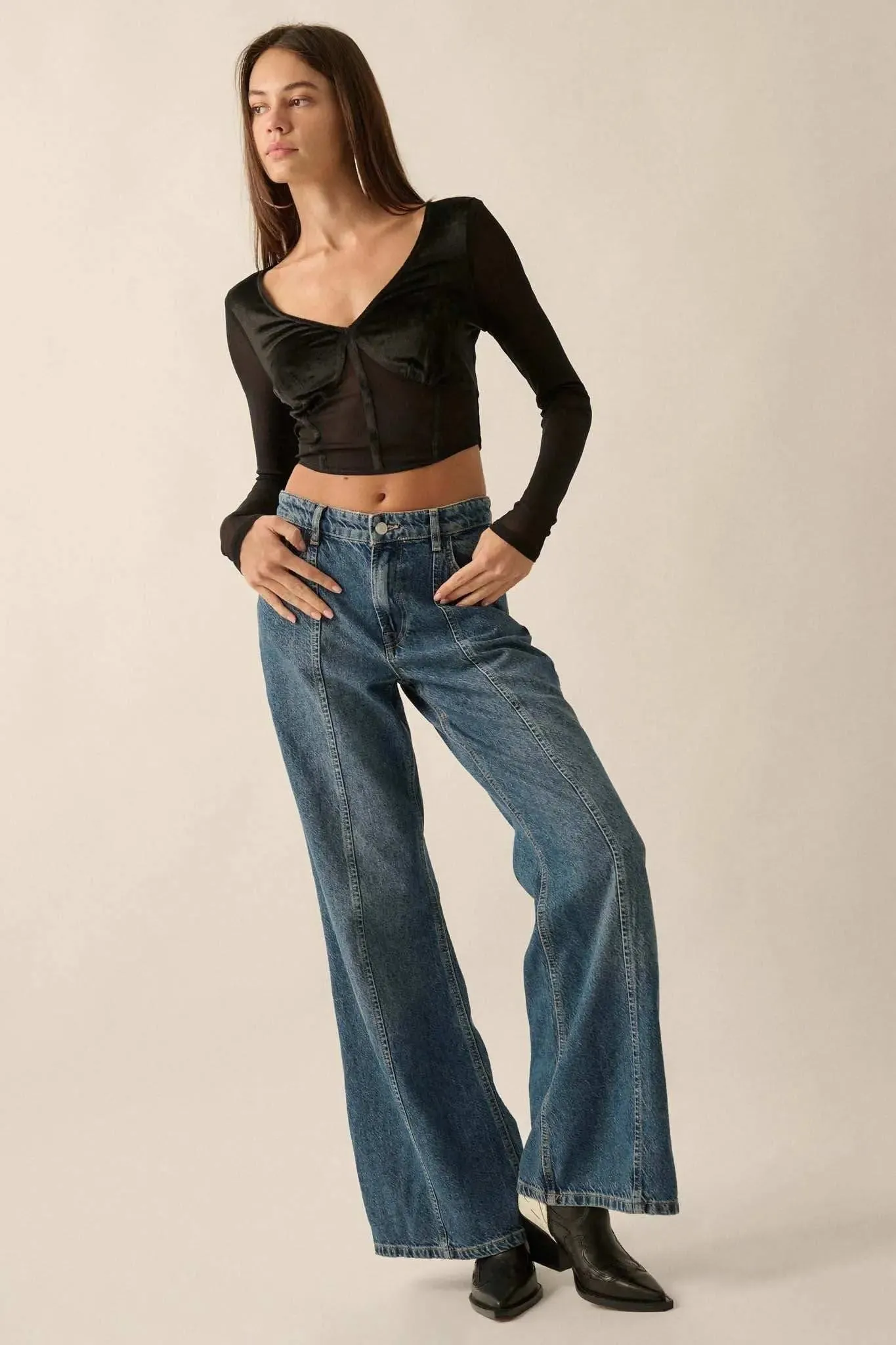 After Dark Velvet and Mesh Cropped Corset Top sold by Promesa product image thumbnail 2