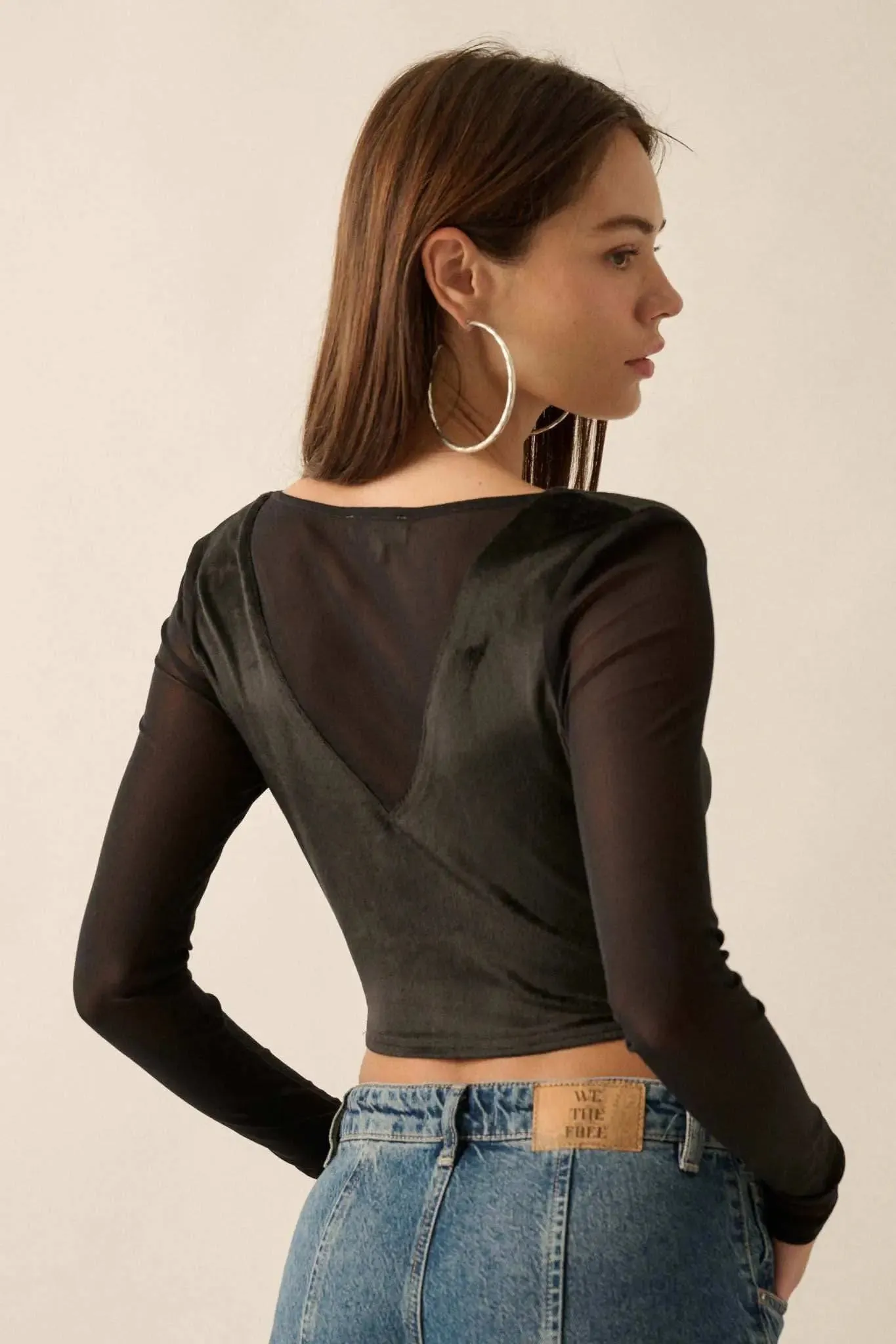 After Dark Velvet and Mesh Cropped Corset Top sold by Promesa product image thumbnail 4