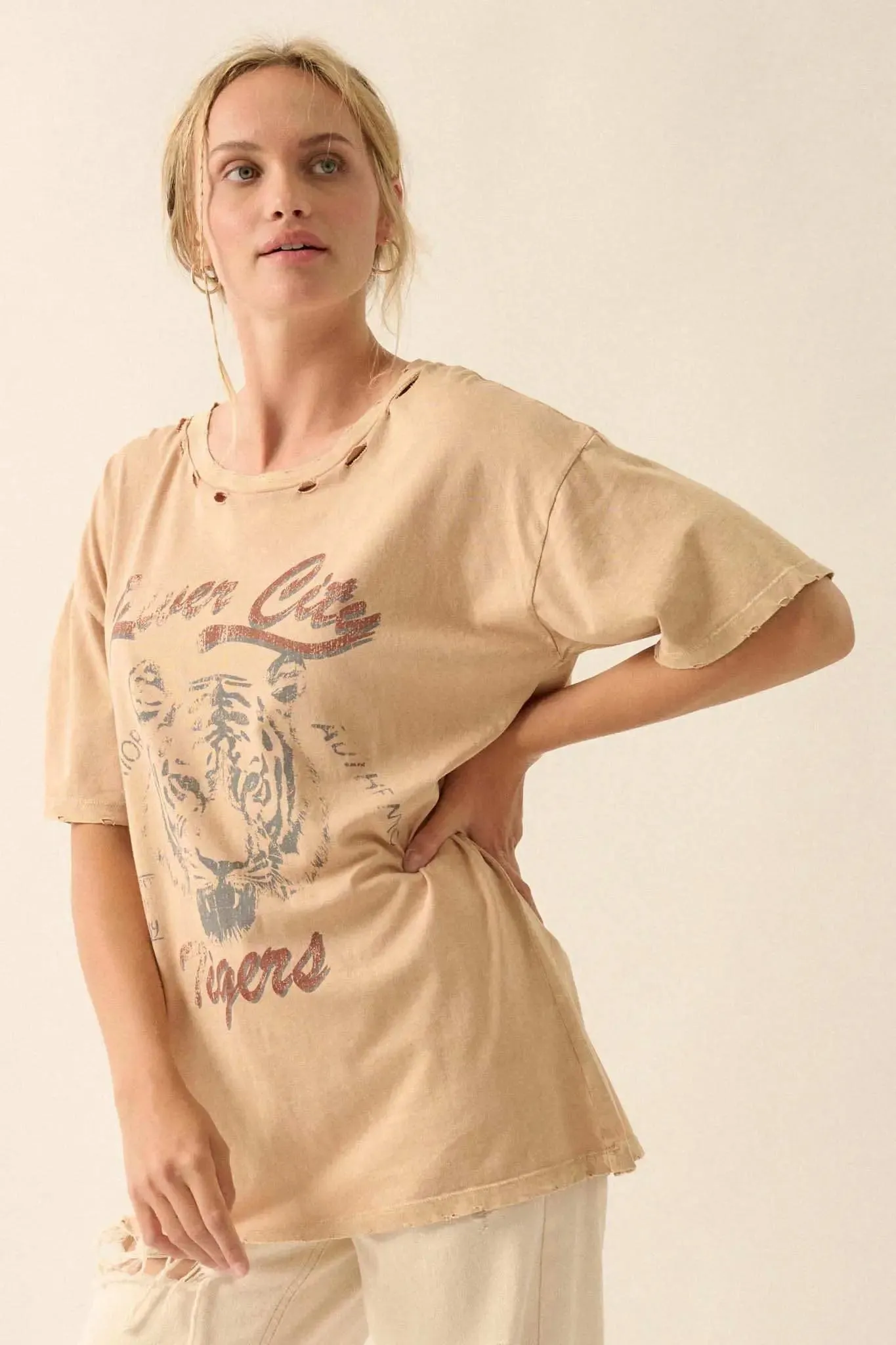 River City Tigers Distressed Oversize Graphic Tee sold by Promesa product image thumbnail 5
