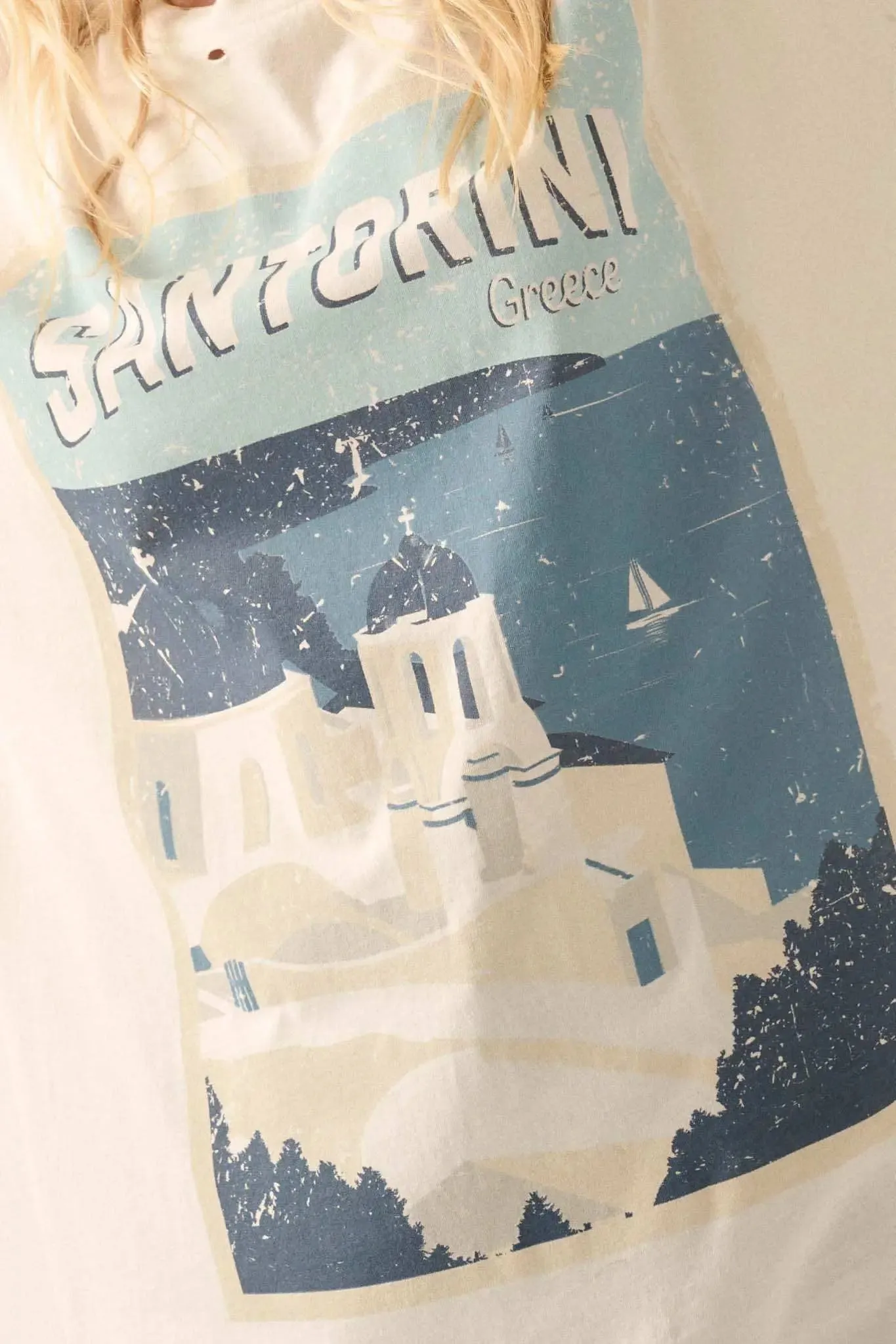 Santorini Travel Poster Distressed Graphic Tee sold by Promesa product image thumbnail 2