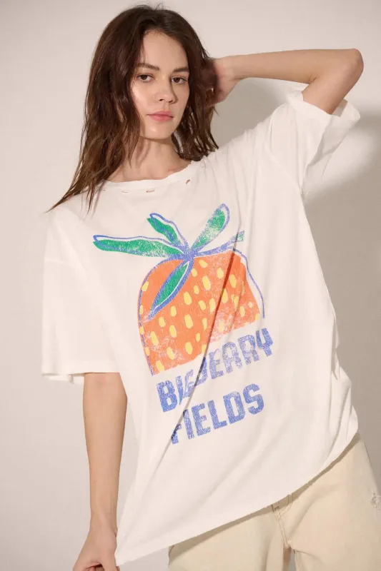 Big Berry Fields Distressed Oversize Graphic Tee sold by Promesa