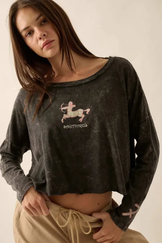 Astrology Girl Cropped Long-Sleeve Graphic Tee sold by Promesa