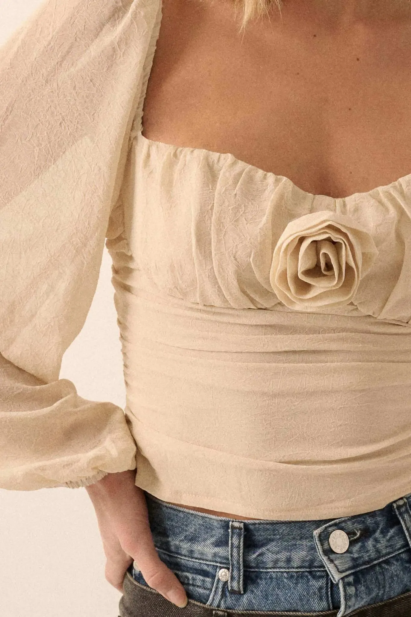 Romantic Era Chiffon Rose-Bodice Peasant Top sold by Promesa product image thumbnail 4