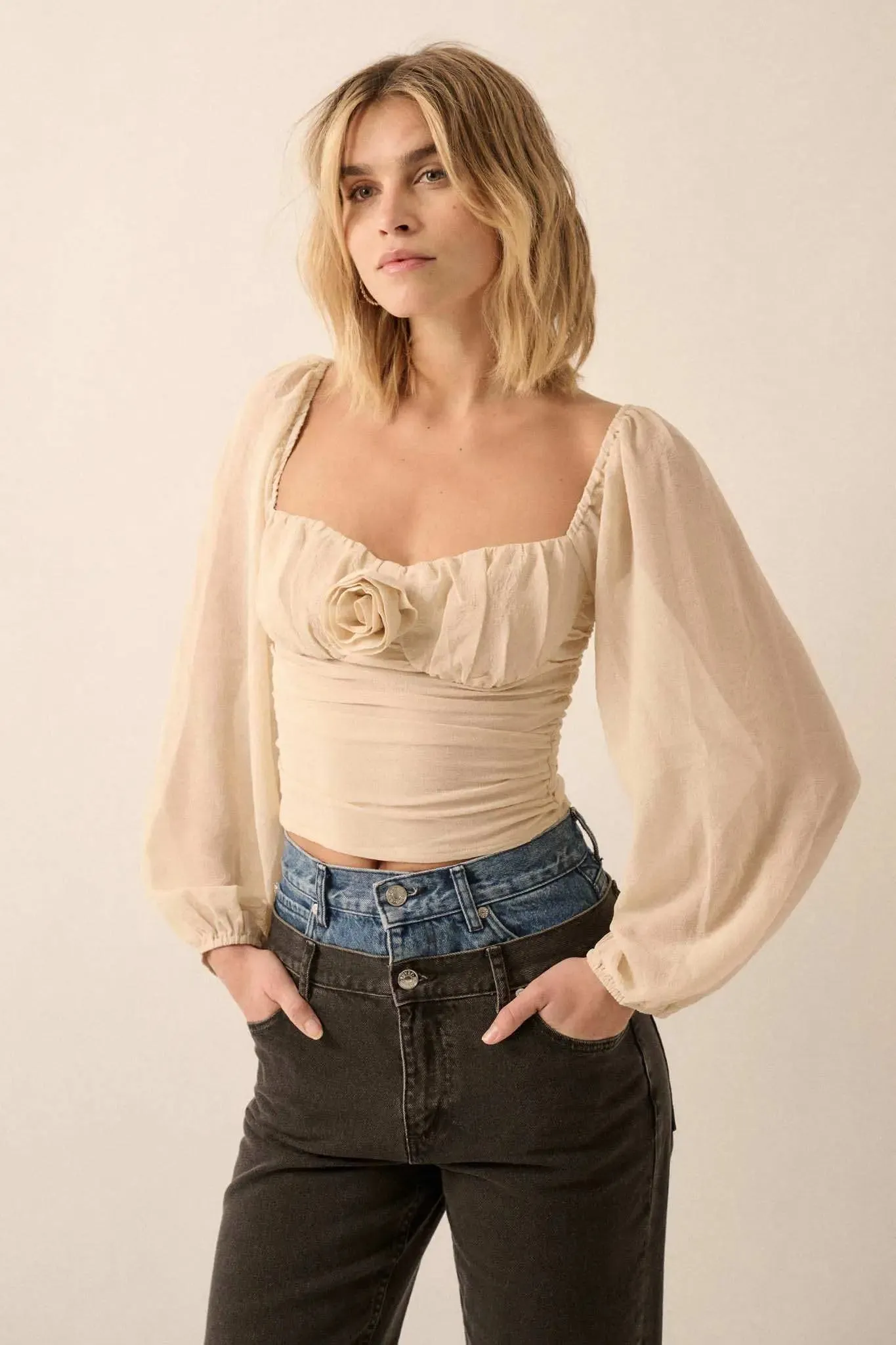 Romantic Era Chiffon Rose-Bodice Peasant Top sold by Promesa product image thumbnail 3