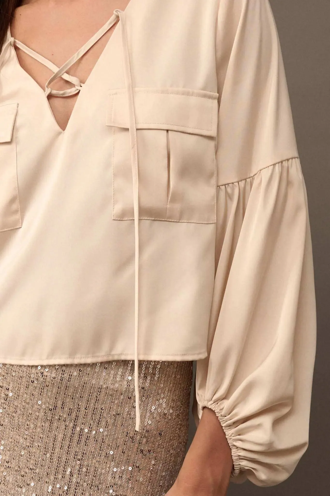 Touch of Silk Matte Satin Lace-Up Peasant Top sold by Promesa product image thumbnail 3