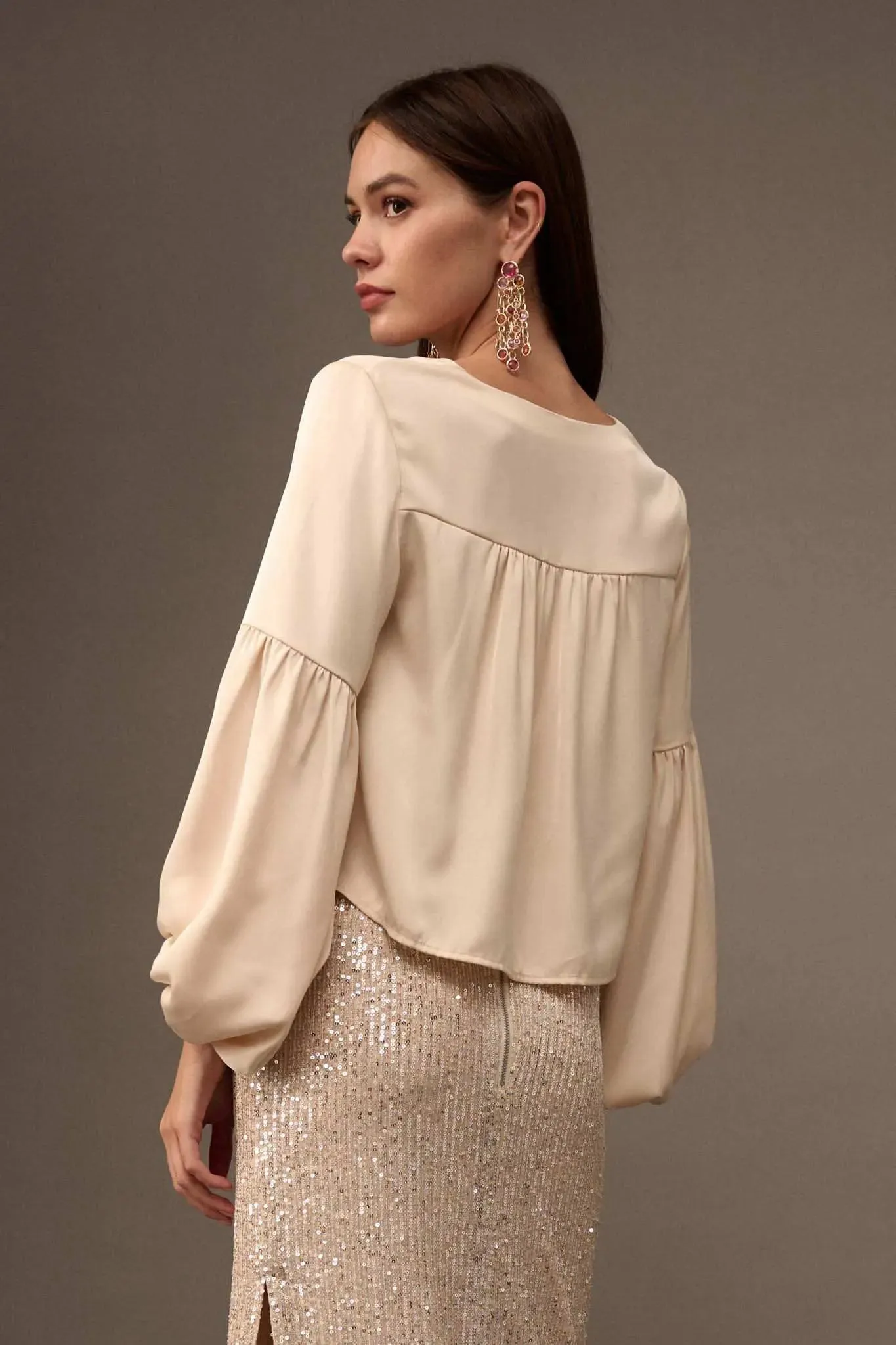 Touch of Silk Matte Satin Lace-Up Peasant Top sold by Promesa product image thumbnail 2