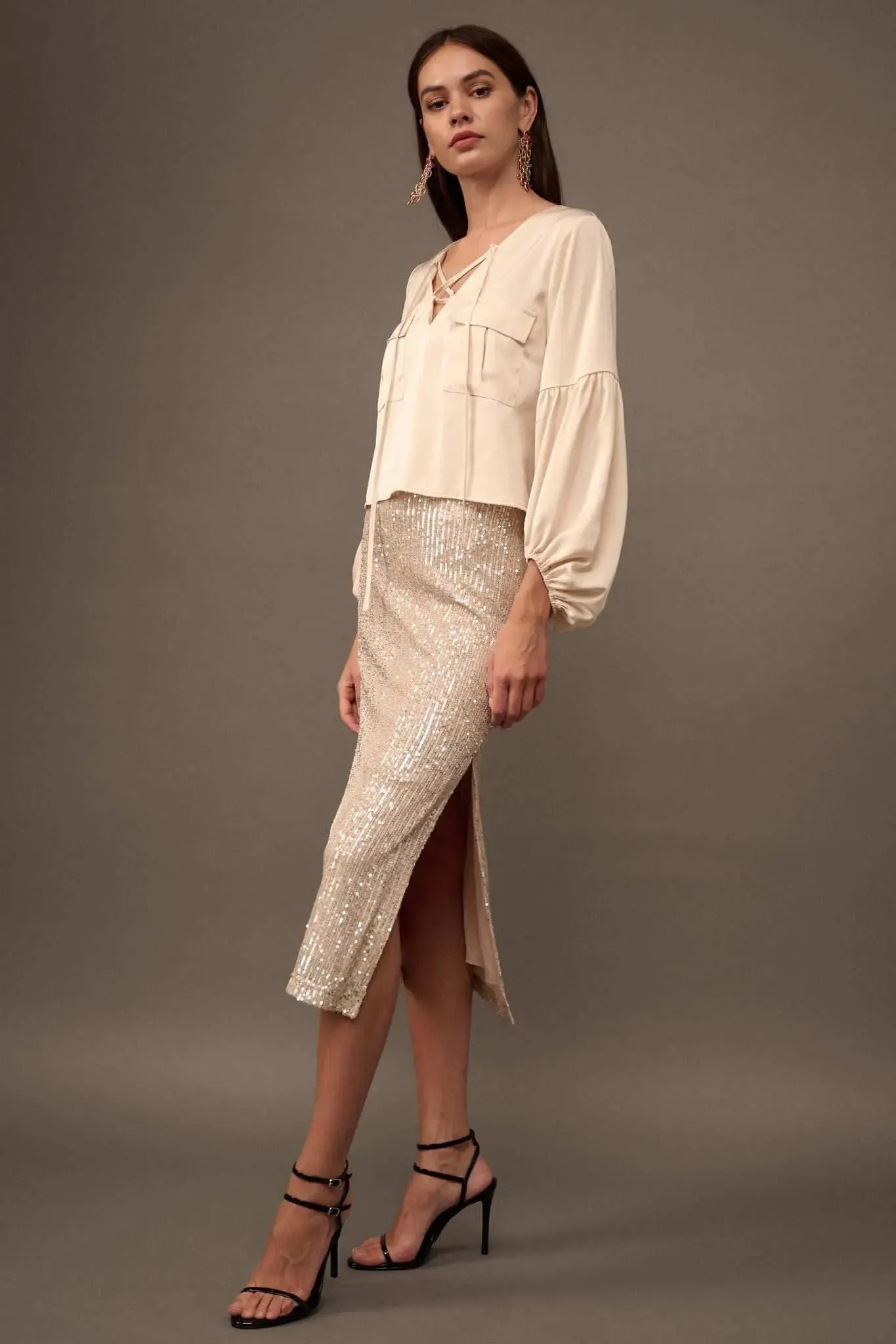 Touch of Silk Matte Satin Lace-Up Peasant Top sold by Promesa product image thumbnail 5