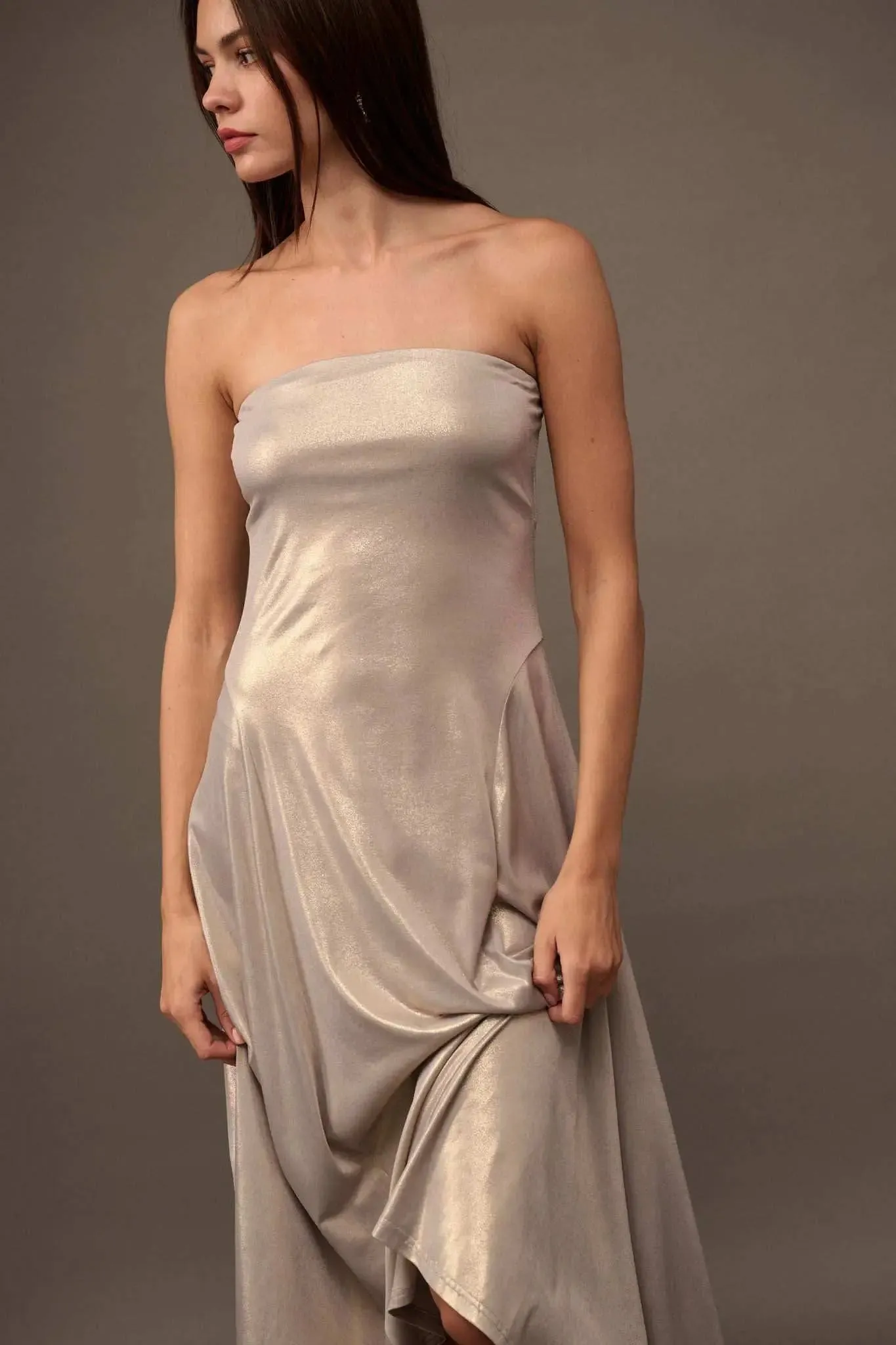 Love the Nightlife Strapless Shimmer Maxi Dress sold by Promesa product image thumbnail 3